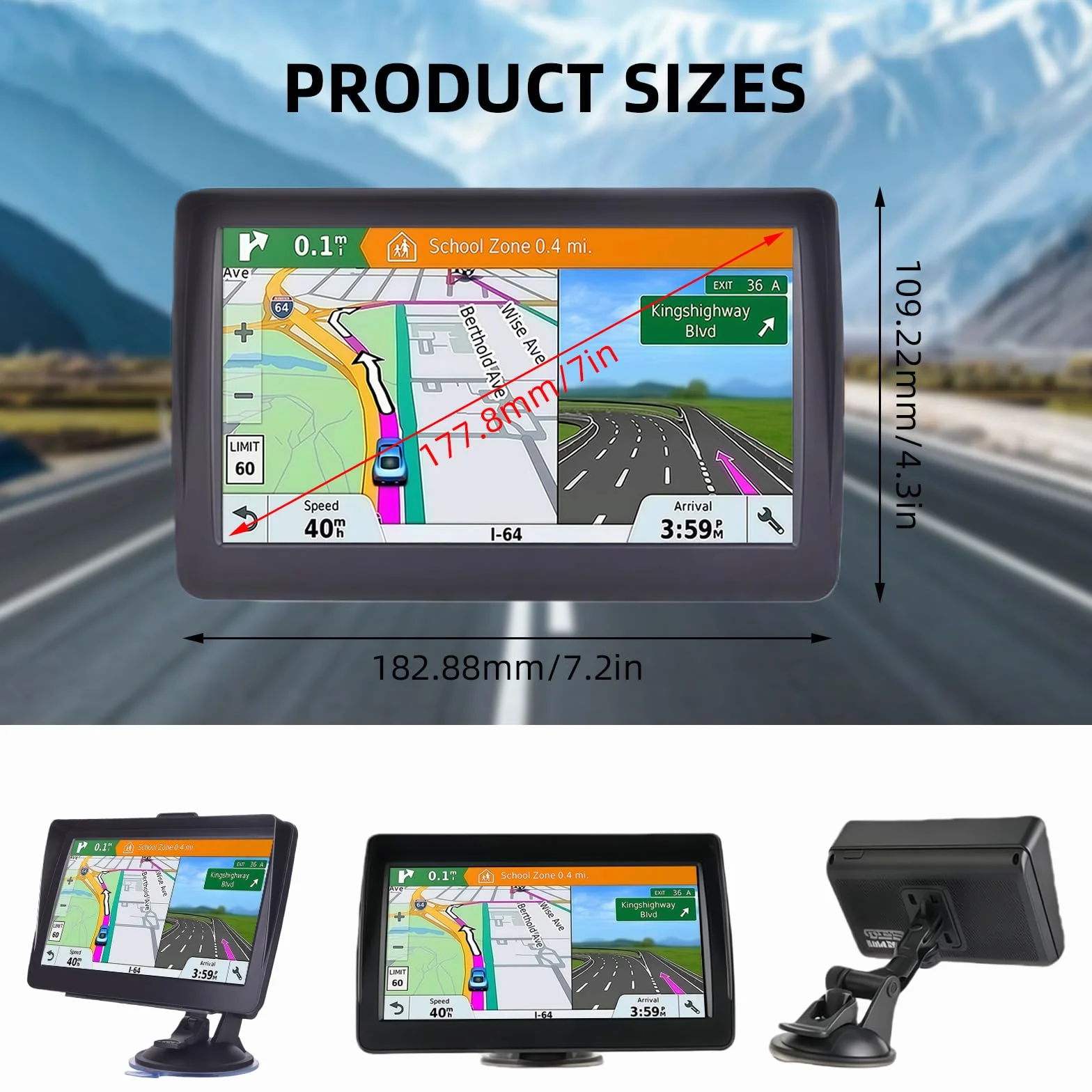 Navigatore satellitare da 7 pollici per auto e camion, sistema GPS HD con mappe del Regno Unito e dell'Europa 2026, aggiornamenti gratuiti a vita, ricerca codice postale, guida vocale, avvisi