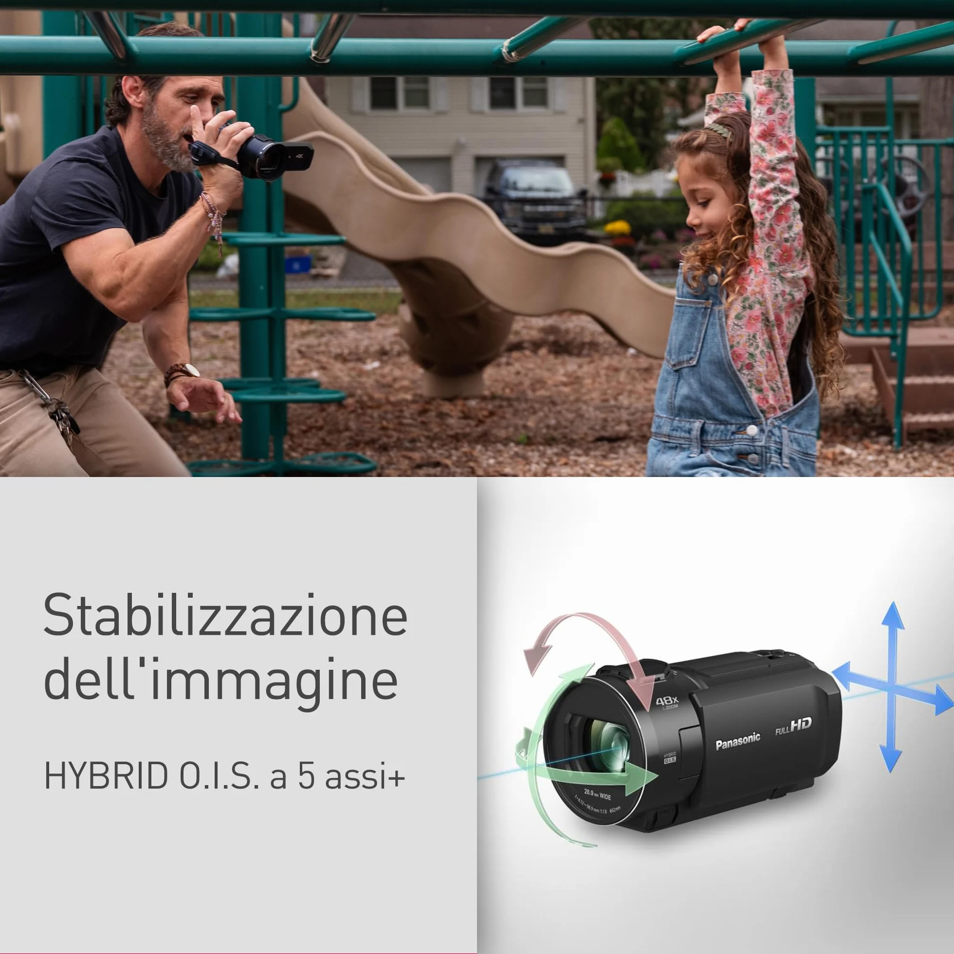 Panasonic HC-V900E-K Videocamera Compatta Full-HD, Grandangolo 25 mm, Zoom Ottico 24x, Nero