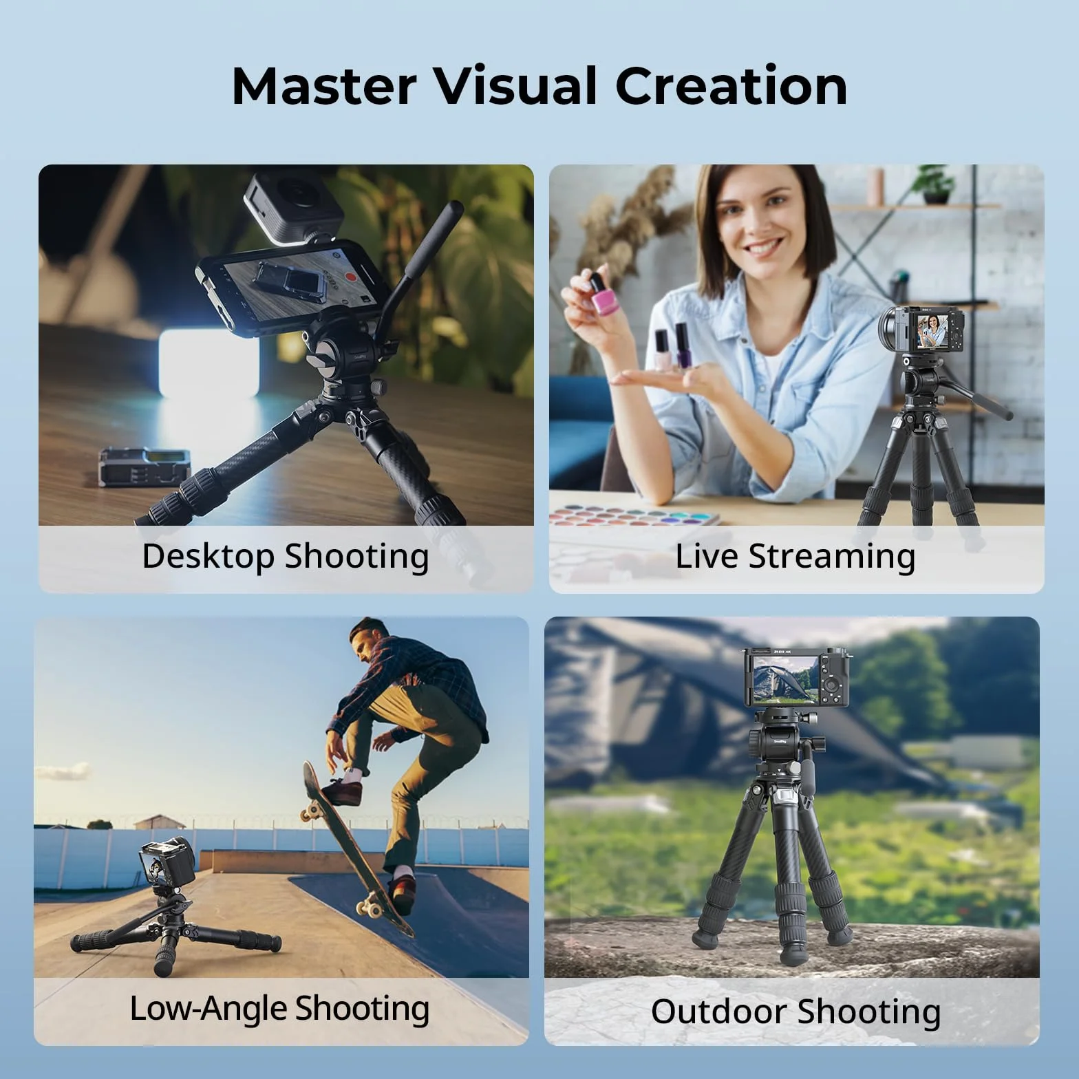 SMALLRIG Kit Treppiede da Tavolo Portatile in Fibra di Carbonio, Tavolo Compatto da 17'' con Testa Video ad alta Capacità di Carico, Carico Massimo 3 kg/6,6 libbre per Fotocamere, DSLR