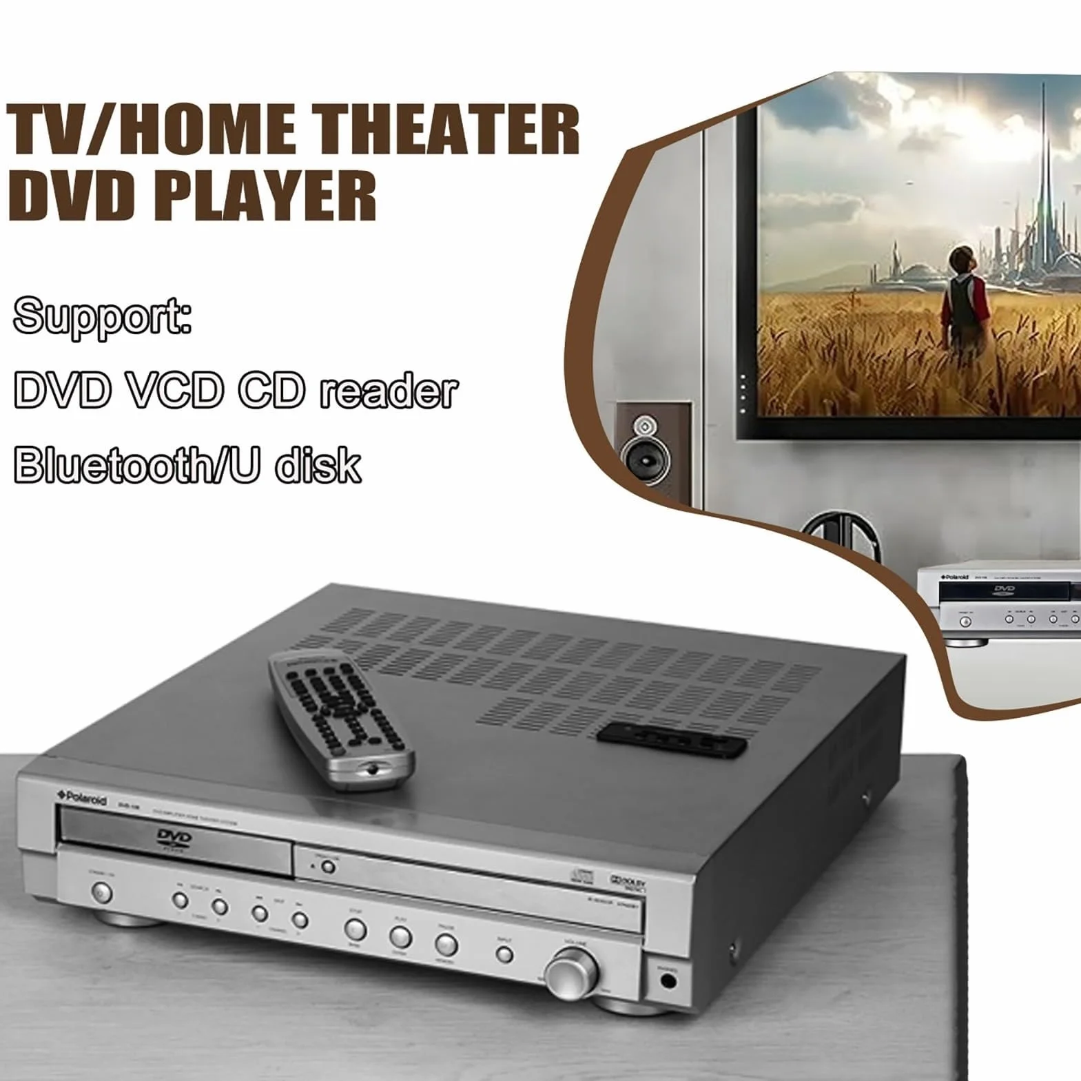 Sistema DVD Home Theater 5.1 Canali Surround con Supporto DVD/CD, Monitoraggio con Cuffie, Radio a Doppia Onda, Lettore DVD VCD CD, Uscita Ottica Fibra Coassiale