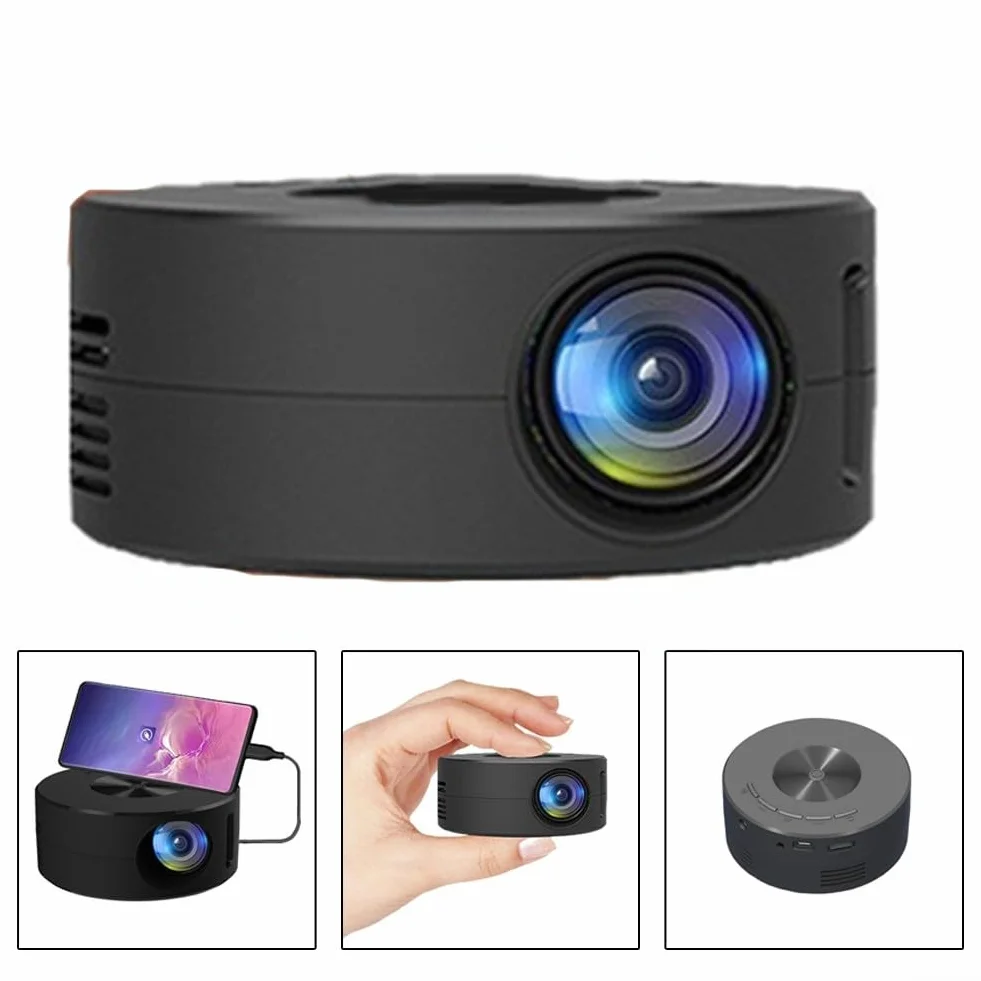 YT200 Proiettore Portatile per Smartphone – Mini Proiettore Compatto da 110mm con Ricarica da Banca di Alimentazione Mobile, Ingresso 5V 2A, per Uso Domestico e Viaggi, Nero