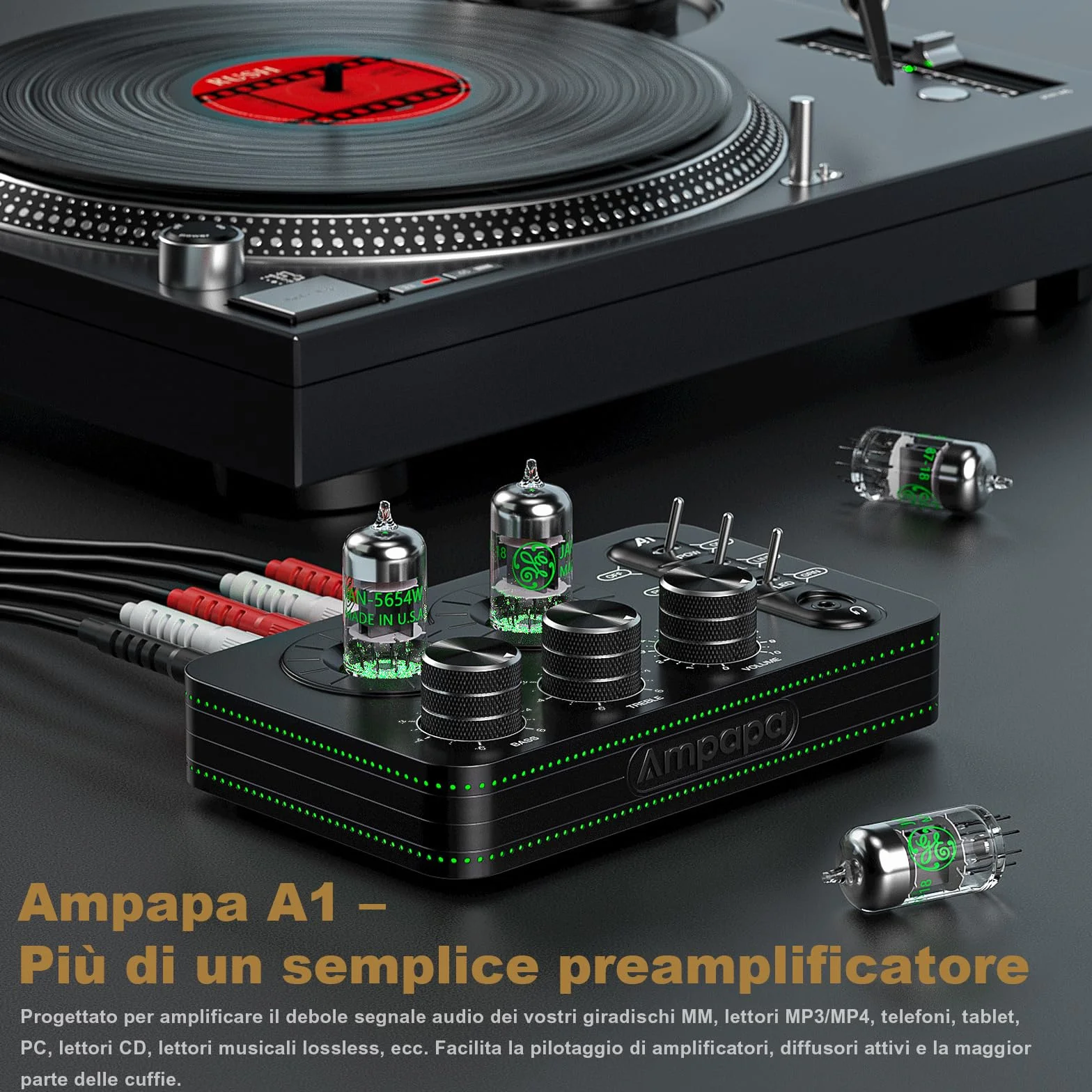 A1 Preamplificatore per Tubi Phono: Preamplificatore Audio Hi-Fi, Amplificatore per Cuffie, Giradischi MM