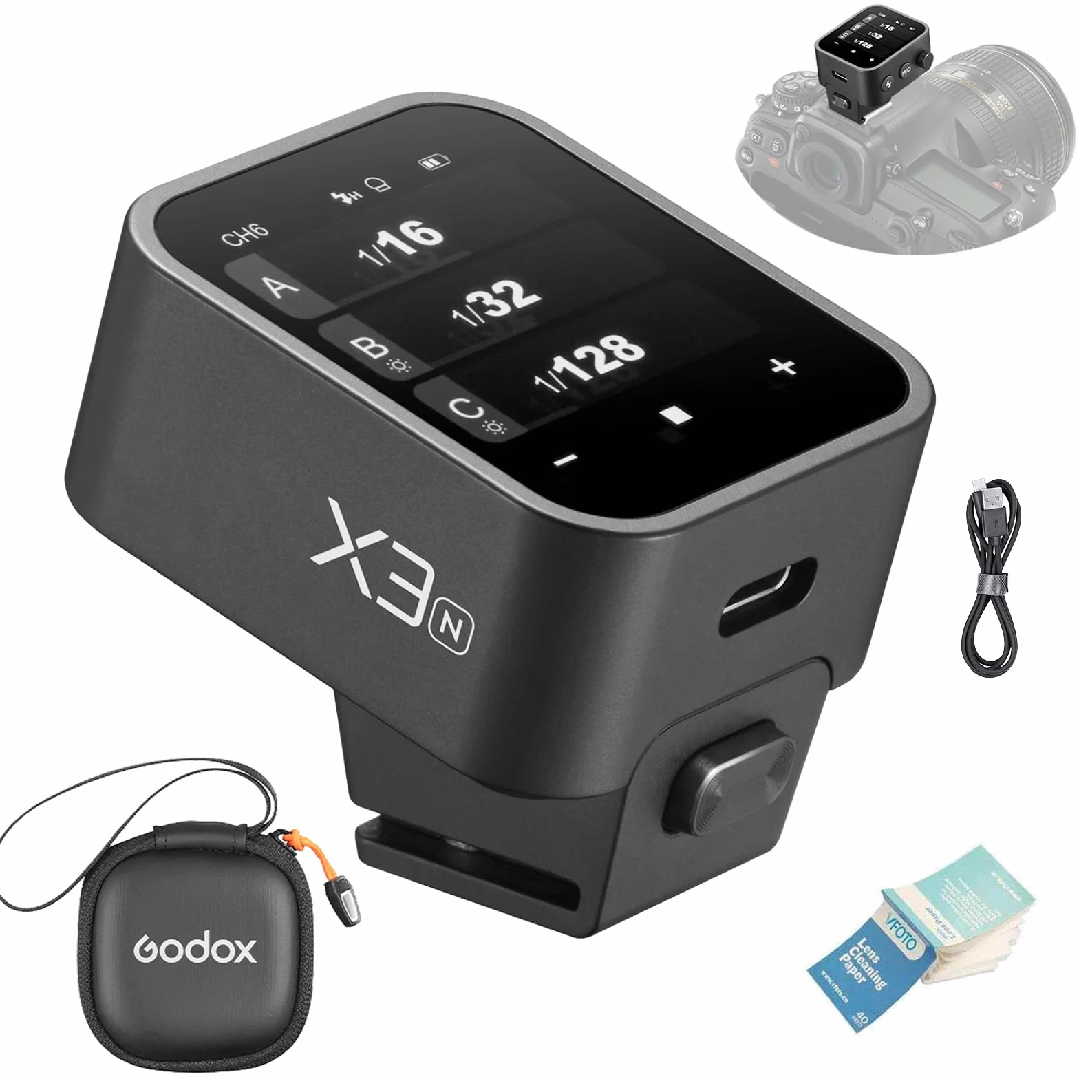 GODOX X3-N i-TTL Wireless Flash Trigger per Nikon Fotocamera, X3N OLED Touch Screen Ricaricabile Trigger, HSS 1/8000s 2.4GHz Wireless X System, Funzione di Conversione TCM