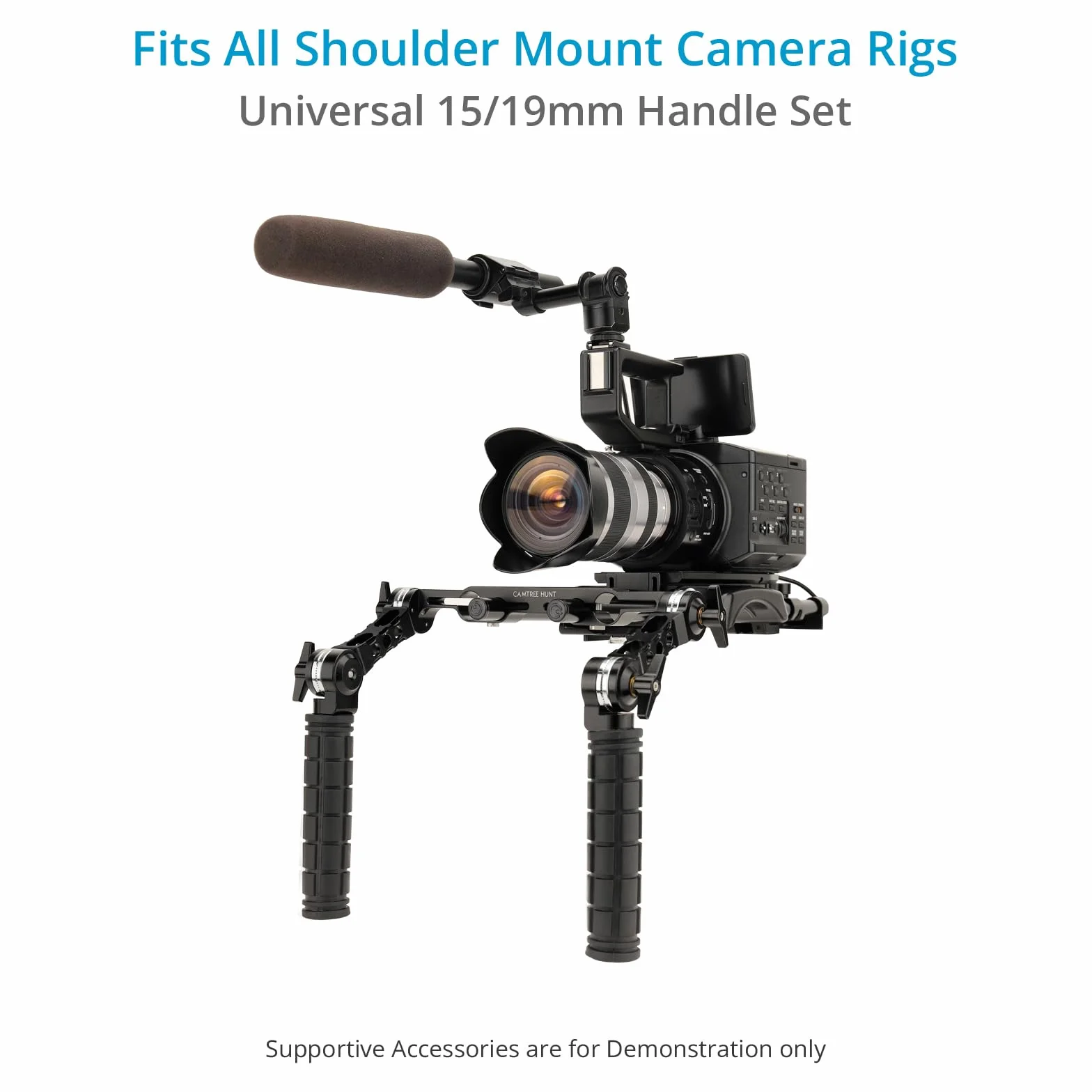CAMTREE Set di impugnature universali Hunt con rosetta da 19 mm/15 mm per DSLR e videocamere con supporto a spalla (CH-1915-RH)