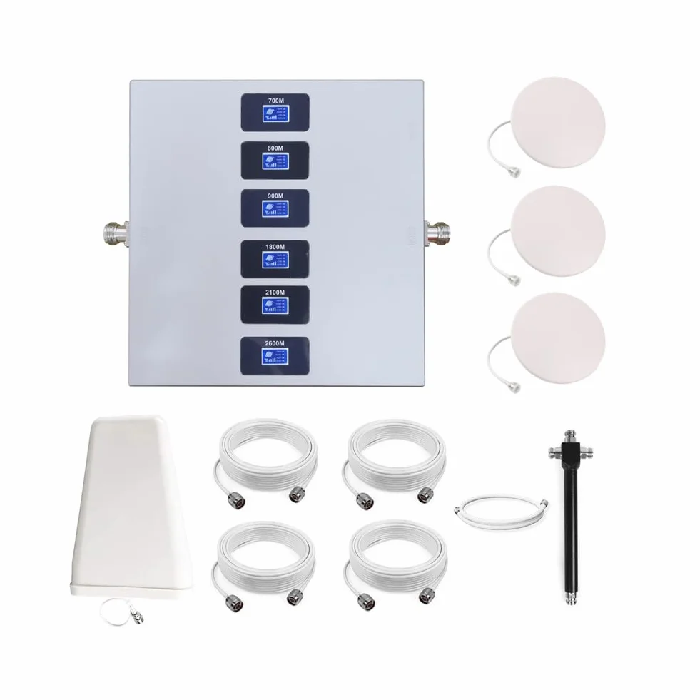 Ripetitore Segnale Cellulare 2G/3G/4G/5G, 6 Bande 700/800/900/1800/2100/2600MHz, Tre Antenne Interne