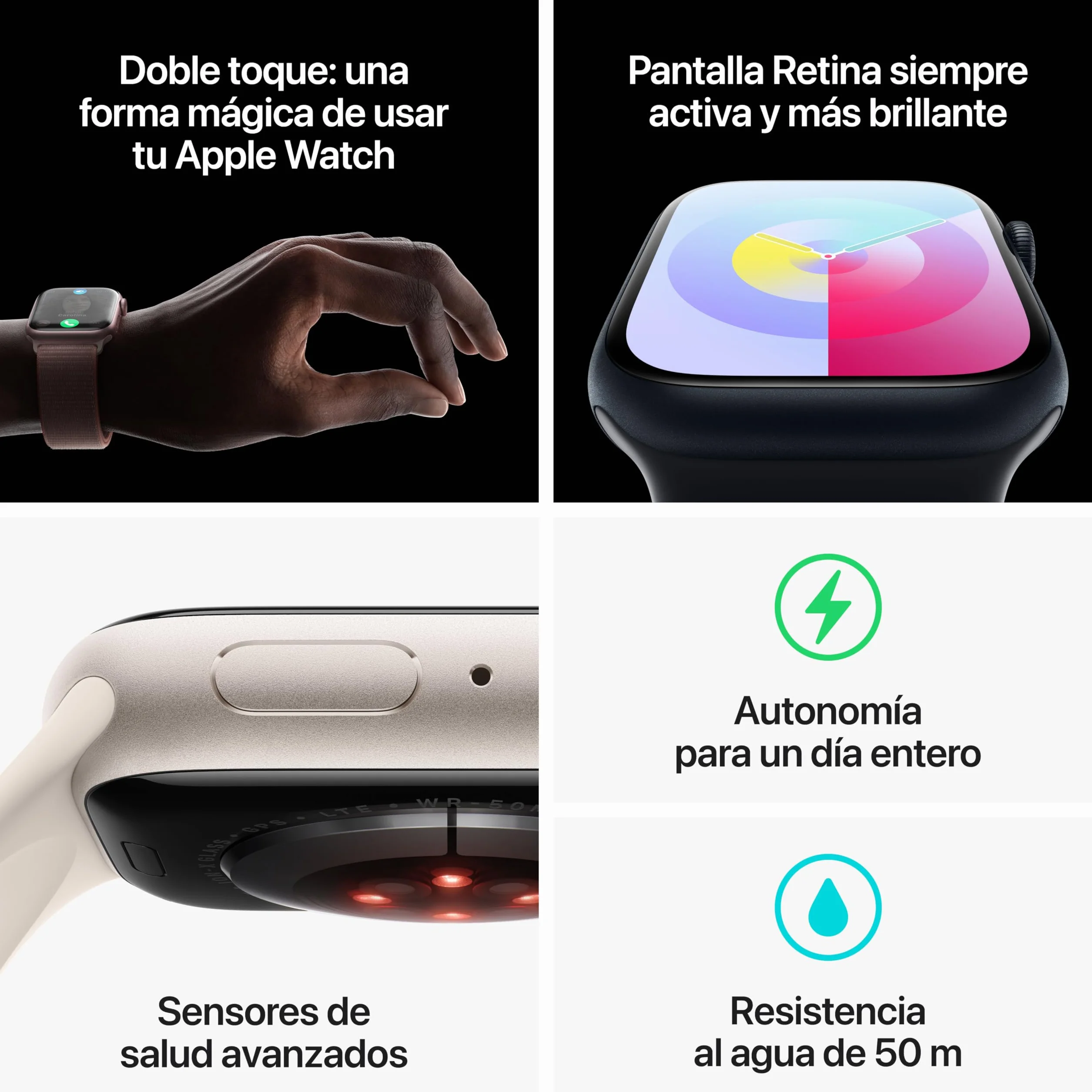 Apple Watch Series 9 [GPS + Cellular, 45mm] Case Mezzanotte in Alluminio con Cinturino Sport Mezzanotte, M/L (Ricondizionato)