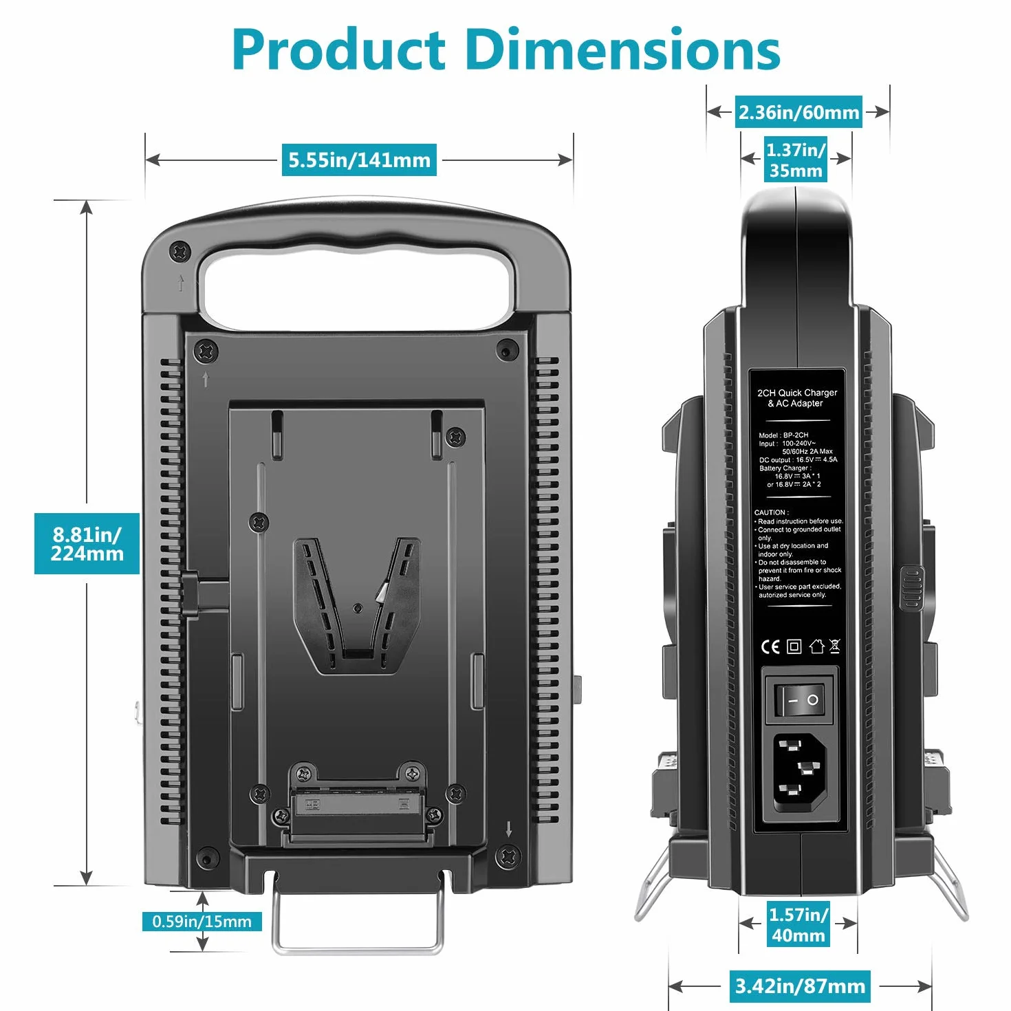 Neewer Caricabatterie a doppio canale per batteria V-Mount/V Lock con DC 16,5 V Alimentazione, compatibile con tutte le piastre V-Mount (batteria non inclusa)
