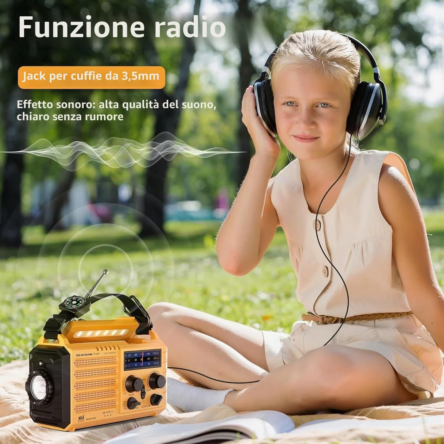 Mesqool Radio Portatile di Emergenza 5000mAh con Manovella, AM/FM, Caricatore USB, Torcia LED e Allarme SOS