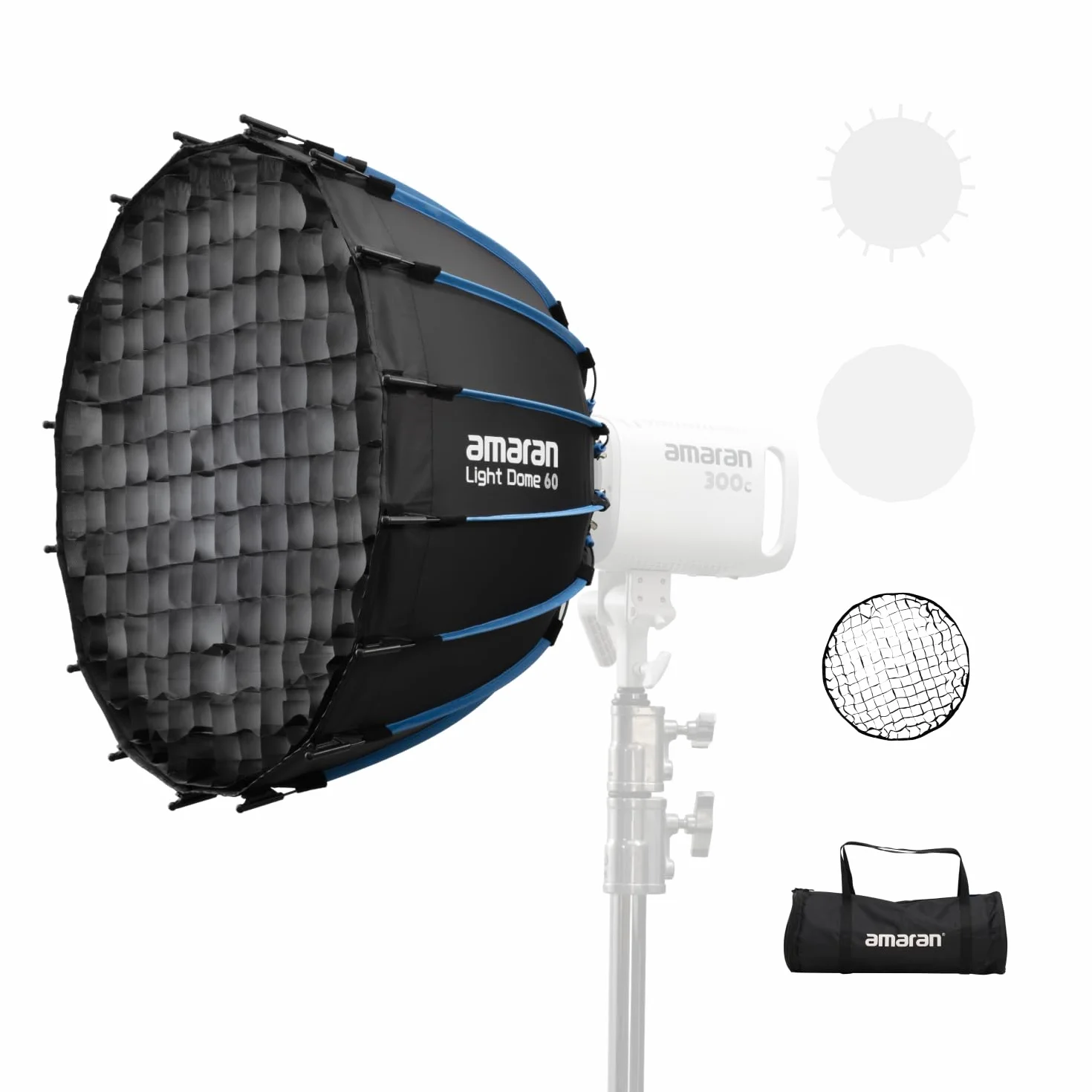 Amaran Light Dome 60, softbox circolare a 16 lati da 60 cm con design a rilascio rapido, attacco Bowens per luce morbida ideale per ritratti, interviste e creazione di contenuti video