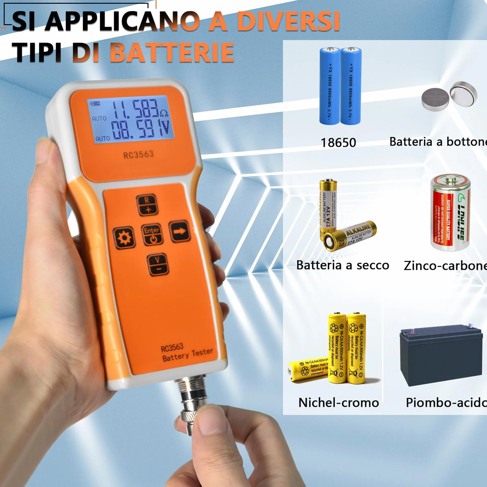 Tester di Resistenza Interna Batteria 1uΩ~200Ω/0~±100VDC, Misuratore Tensione e Resistenza Interna per Acido al Piombo, Ioni Litio, Fosfato Ferro Litio