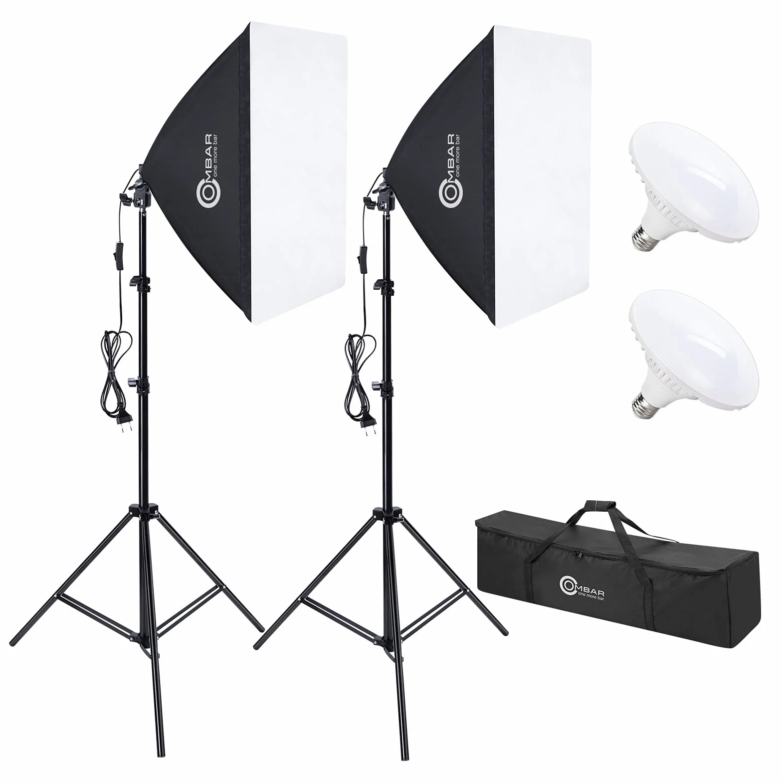 OMBAR Softbox Kit di Illuminazione 50*50 cm 50 W * 2 Luci LED a Disco 108 Pezzi 4500 LM Materiale Riflettente a Risparmio Energetico, Supporto Regolabile Facile da Trasportare 2 Set