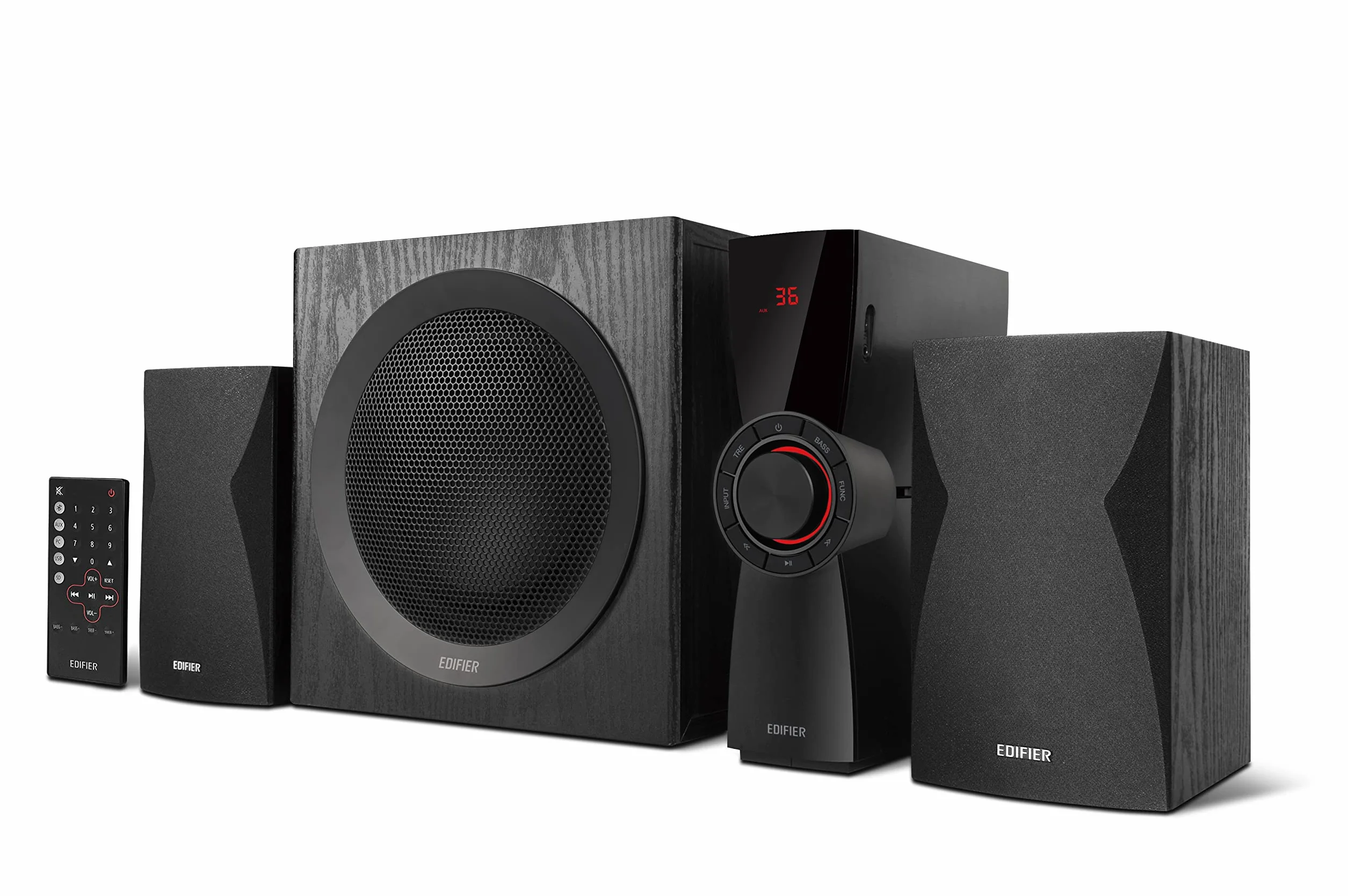 Edifier CX7 - Sistema di intrattenimento domestico attivo 2.1 con Bluetooth V5.0, subwoofer da 21 cm (8") e telecomando a infrarossi, perfetto per TV, PC, notebook, ecc., colore: nero