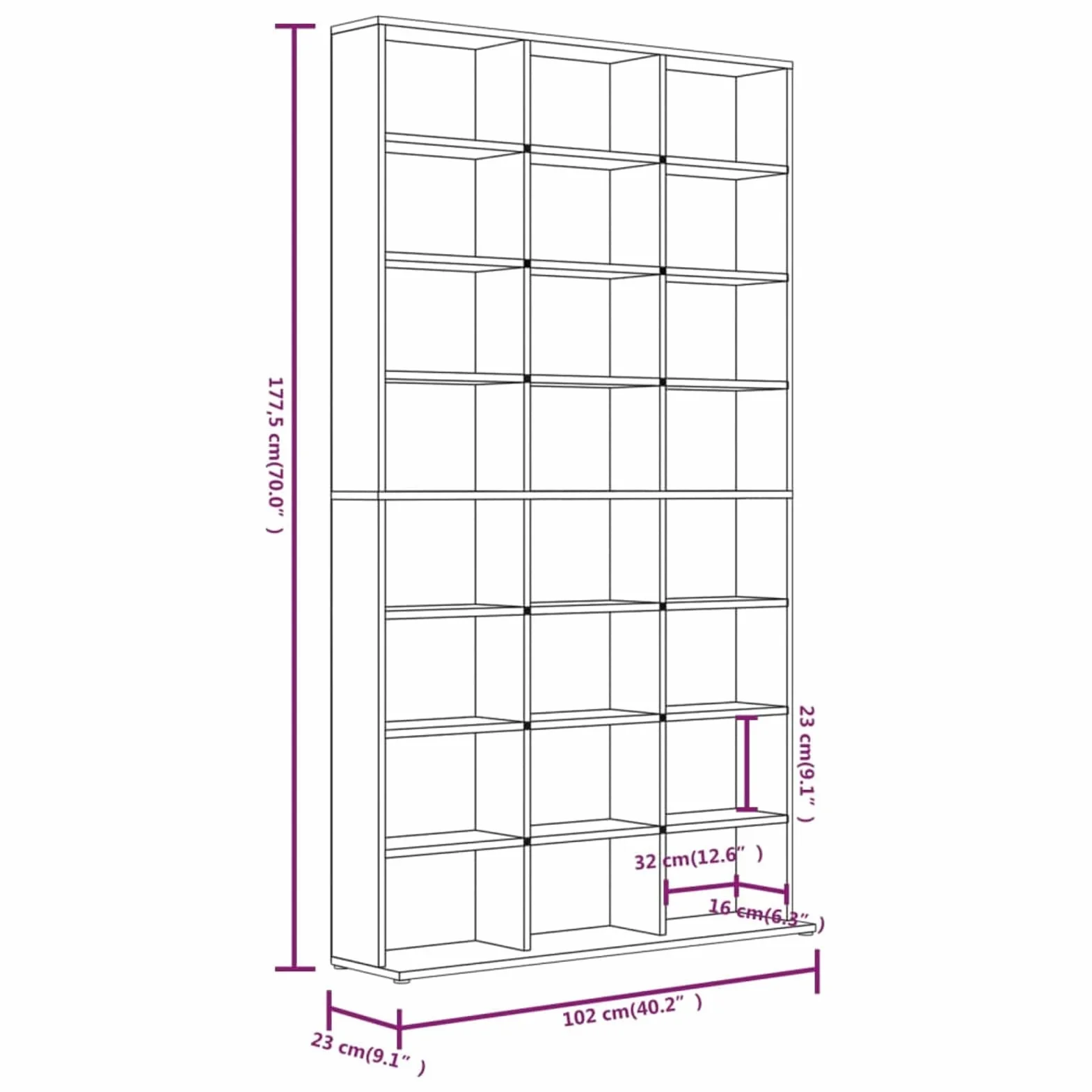Lechnical Mobile Porta CD Grigio Sonoma 102x23x177,5 cm Legno Multistrato,Mobile Porta CD,Porta CD,Scaffalatura per CD