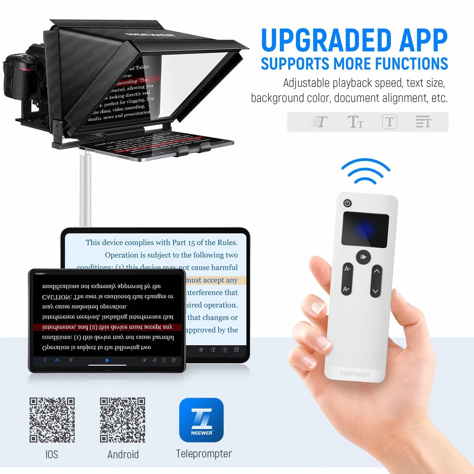 NEEWER X12 14" Teleprompter in Lega di Alluminio per iPad Tablet Smartphone Fotocamere DSLR con Telecomando, Custodia, APP Compatibile con iOS/Android per L'insegnamento Online/Vlogger/Live Streaming
