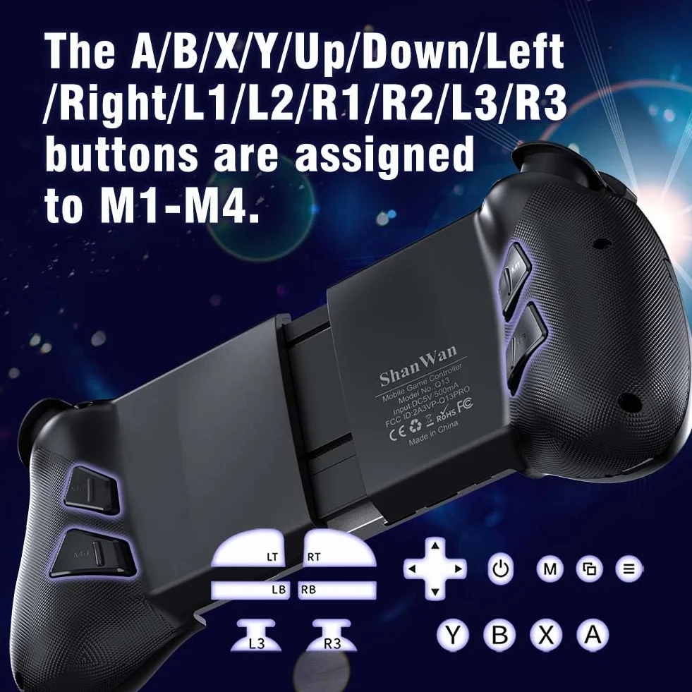 ShanWan Controller Mobile per Android/iOS, Controller di Gioco Mobile Wireless con Mappatura dei Pulsanti, Controller Android per PS Xbox Cloud Steam Link GeForce NOW MFi Arcade Games