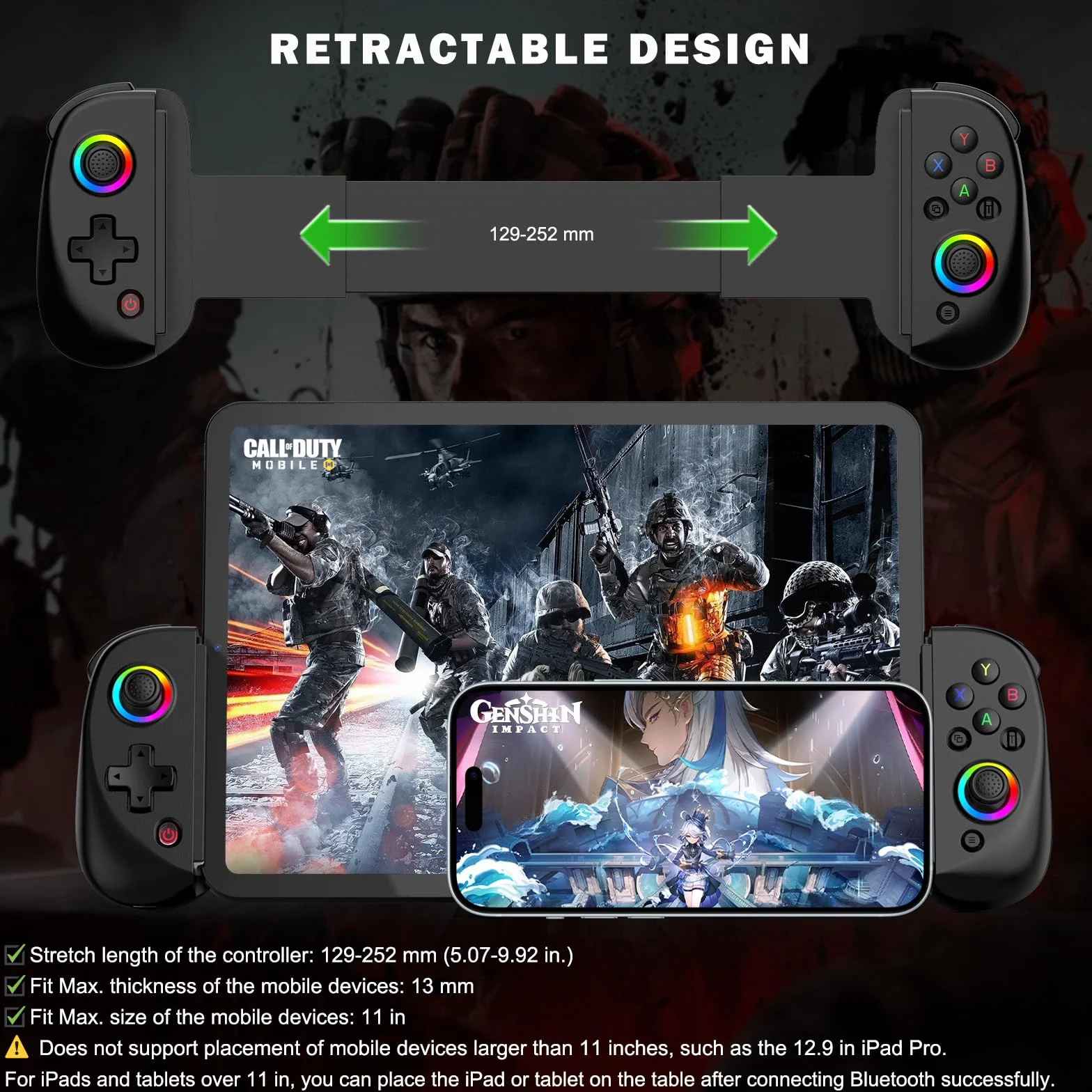 Joso Controller telefonico per iPhone/iPad/Android/Tablet, Controller D8 per Switch/PS/PC con joystick ad effetto Hall Riproduci COD, Genshin Impact, Supporto controller Android Cloud Gaming/Riproduz