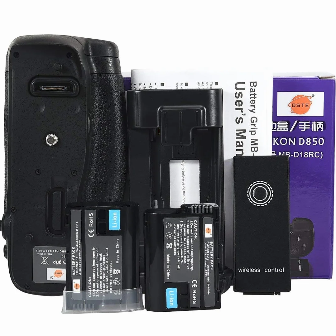 DSTE mb-d18 battery grip con telecomando a infrarossi funzione + 2 x EN-EL15 batteria per fotocamera digitale reflex Nikon D850