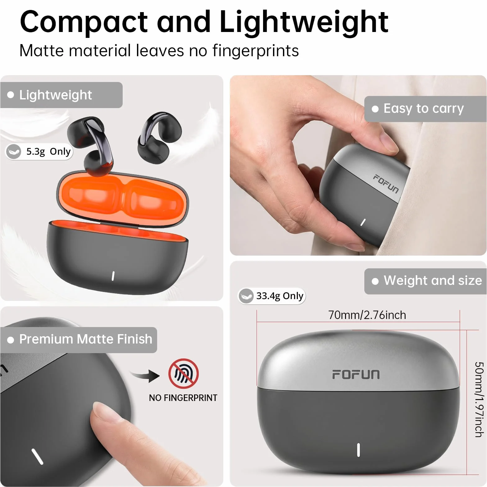 Cuffie Bluetooth 6.0 con clip, auricolari aperti con pulsanti fisici e microfono ENC, vestibilità sicura per corsa e allenamento, audio HiFi, 32 ore di riproduzione