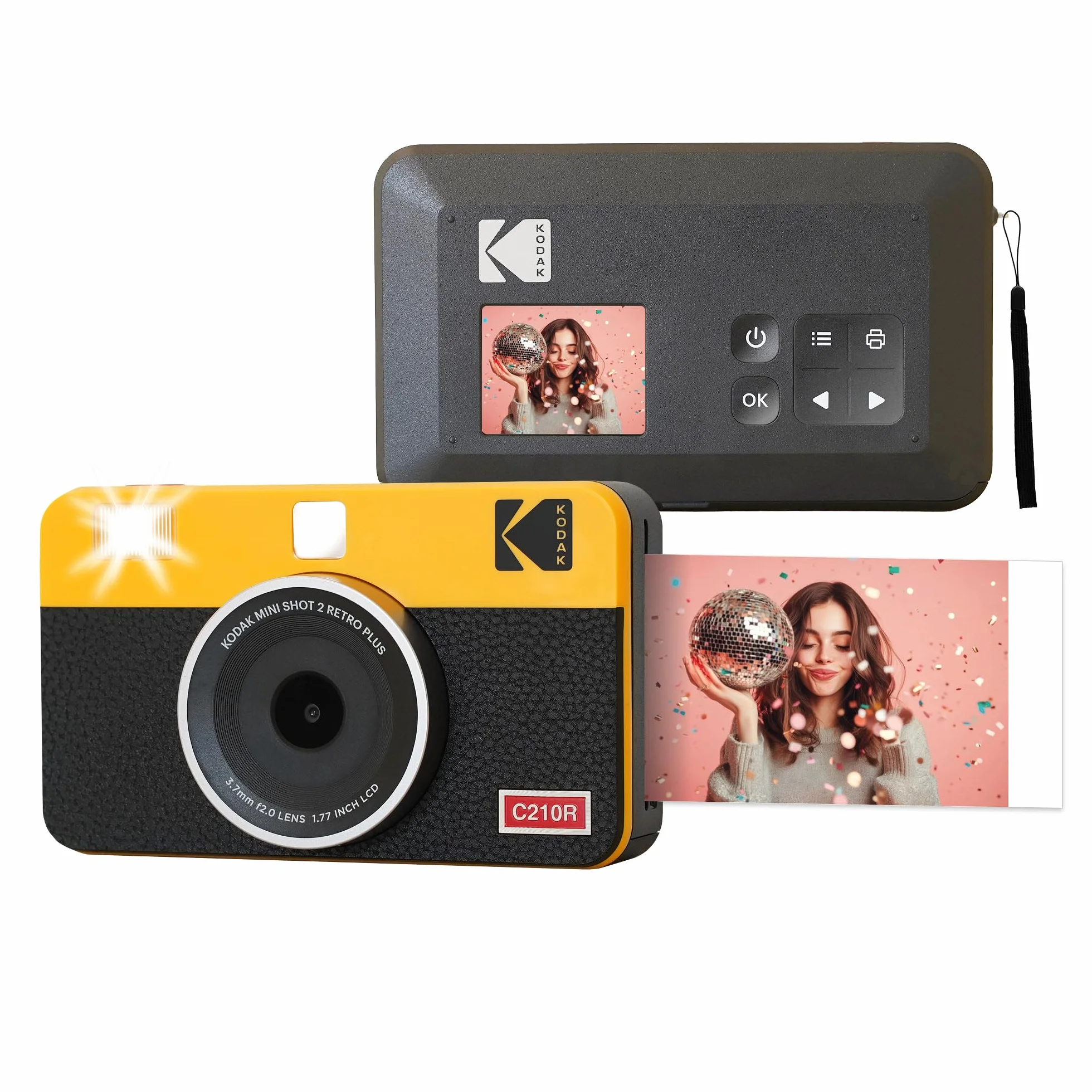 KODAK Mini Shot 2 Retro 4PASS 2-in-1 Fotocamera Istantanea & Stampante Fotografica (5.3x8.6cm) + 8 Fogli, Giallo