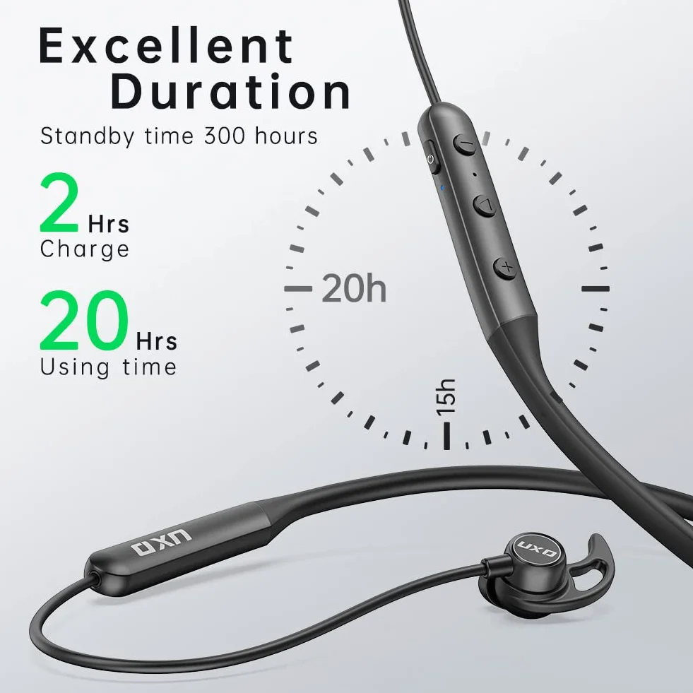 Cuffie Bluetooth, Auricolare bluetooth con archetto da collo, Cuffie Wireless In-Ear con Microfon, Fino a 20h di Autonomia, per Corsa, Fitness