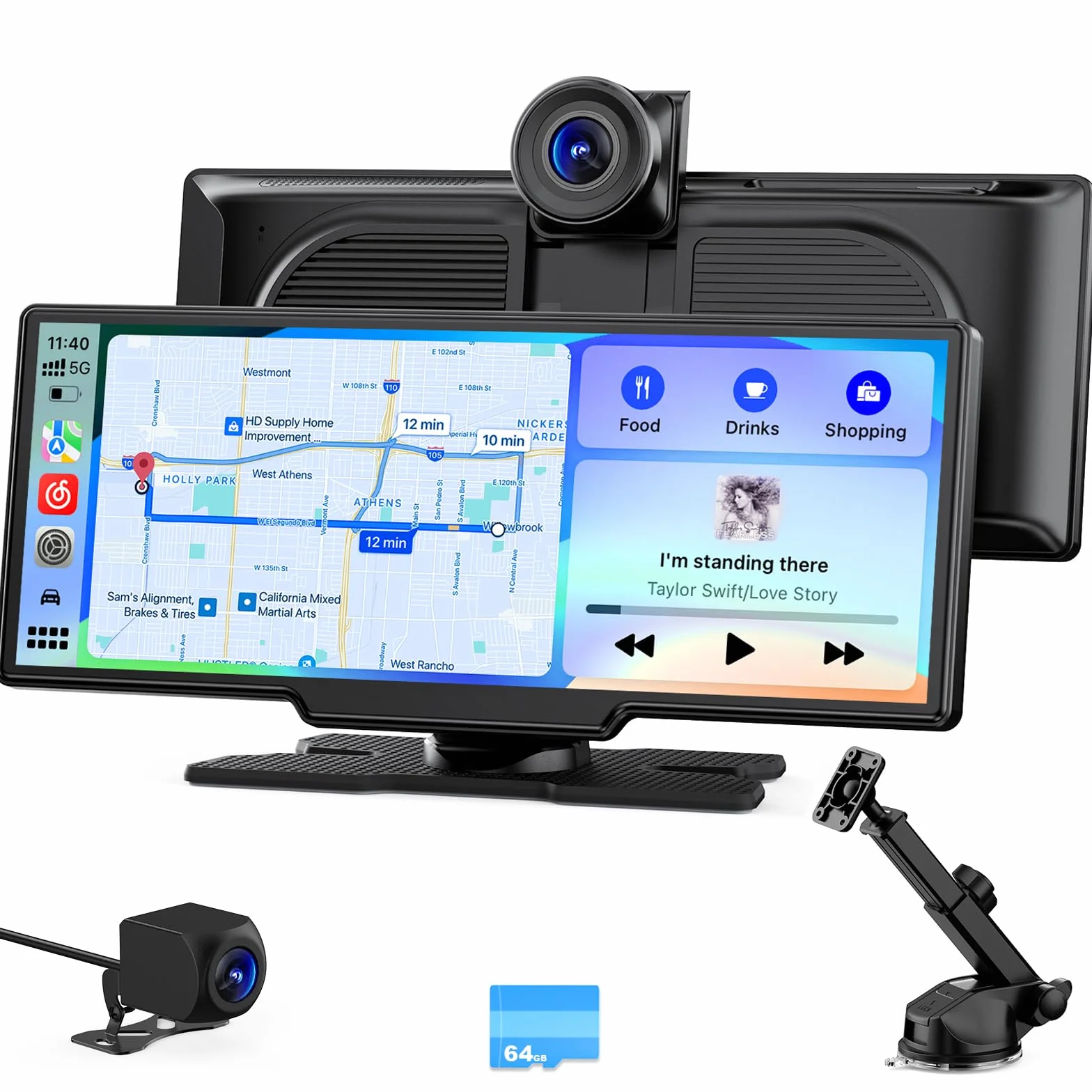 Avylet Schermo per auto 9.26 pollici,Wireless Carplay e Android Auto, con Dash Cam 4K, Fotocamera Posteriore HD, Schermo Touch, Controllo Vocale, Navigazione GPS, Mirror Link, Bluetooth, AUX, FM