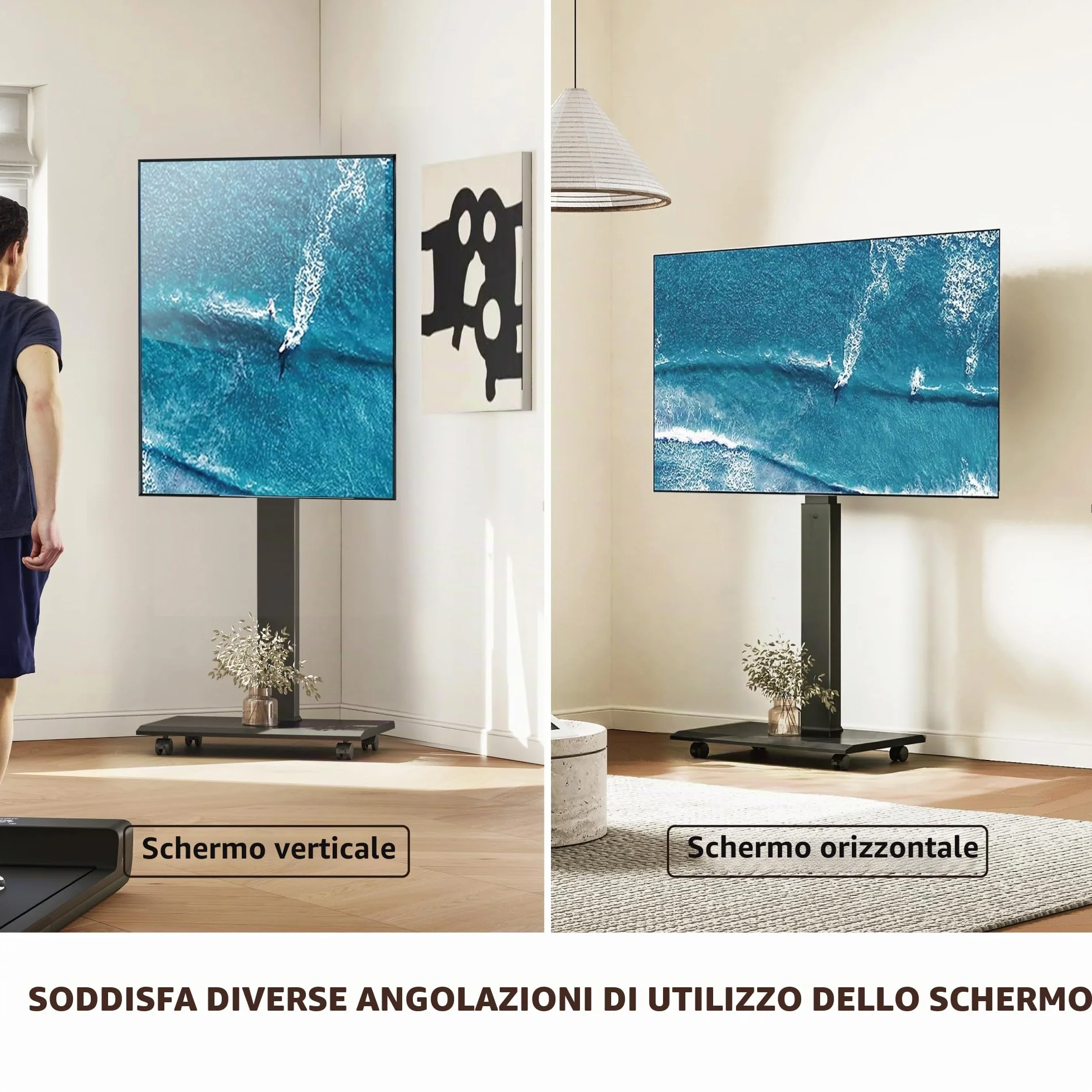 FITUEYES Carrello Porta TV con Ruote per 32-75 Pollici, Orizzontale e Verticale Supporto TV da Pavimento e Metallo Base, 40° Girevole & 7 Altezza Porta TV da Terra Max VESA 600x400mm Portata 40kg
