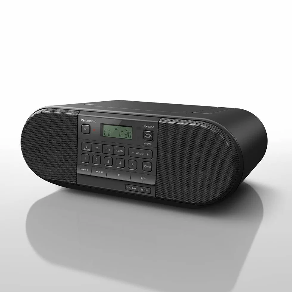 Panasonic RX-D552 Radio DAB+, Bluetooth, Lettore Cd, Design Vintage, 20W, USB, Telecomando Incluso, Portatile, Sound Booster, Nero