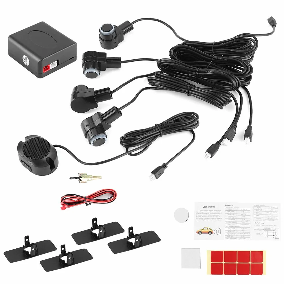 Qiilu Sensori Parcheggio Auto 65dB Kit 4 Sensori Retromarcia con Allarme Assistenza Parcheggio