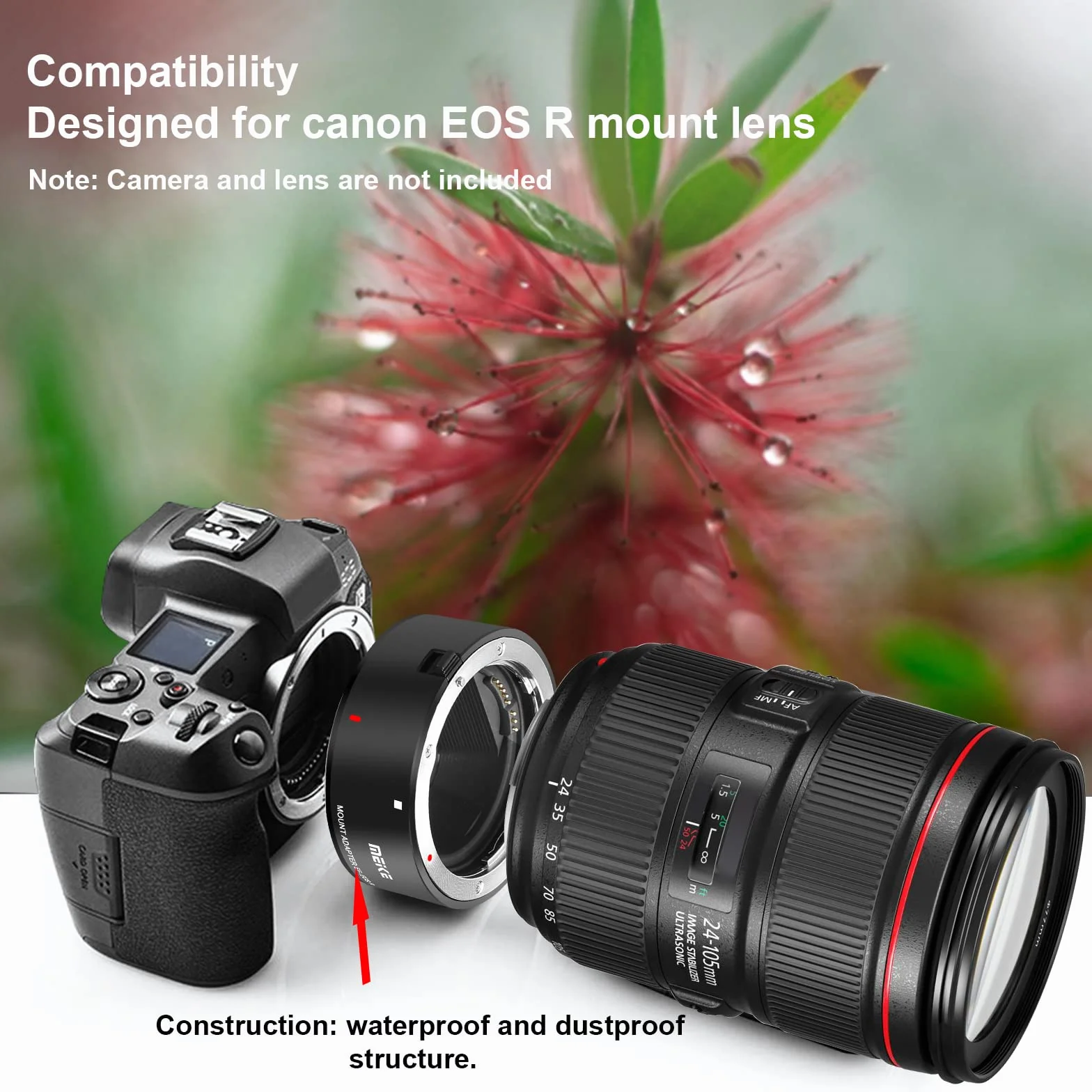 Meike Adattatore EF-EOSR per lenti in metallo, supporto full frame e autofocus, convertitore per obiettivo Canon EF a EOS-R EOS-RP R5 R6 e fotocamere Komodo rosse
