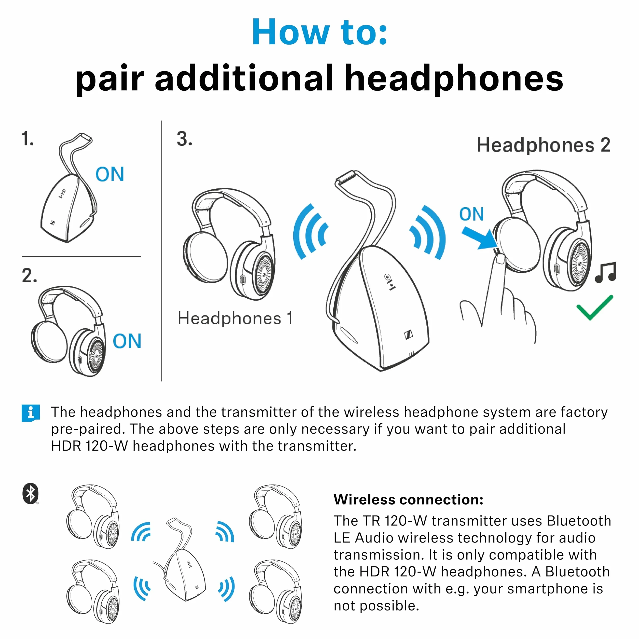Sennheiser Cuffie Wireless RS 120-W On-Ear per TV, 3 Modalità Audio, Volume, Portata 60 m, Nero