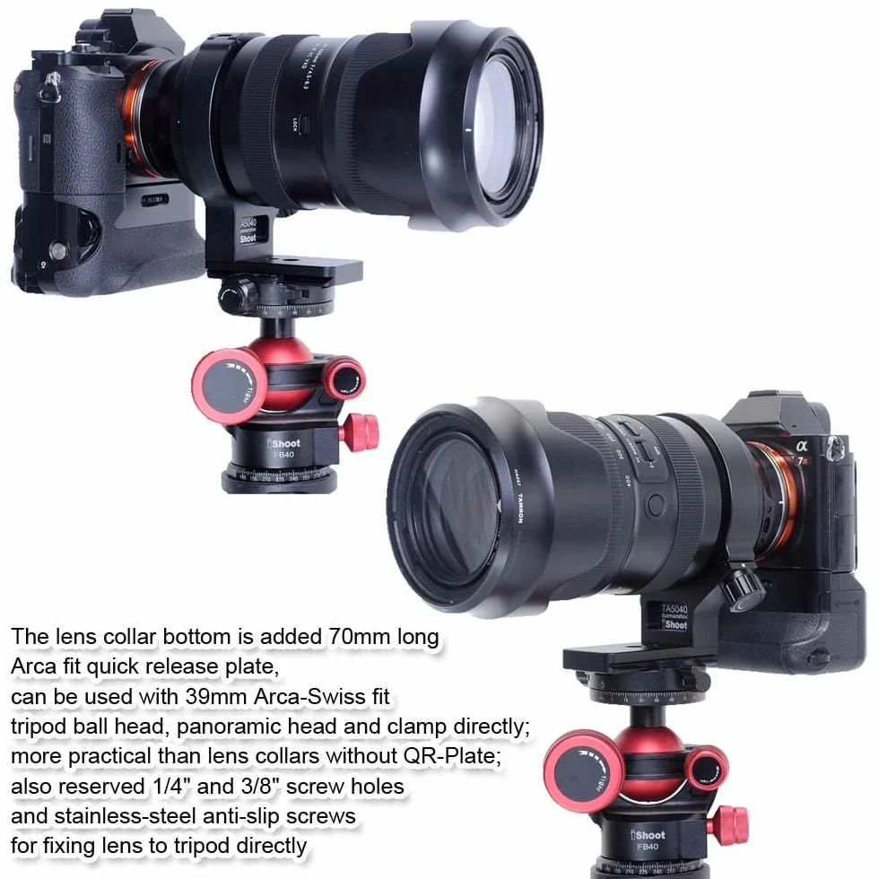 iShoot Collare per obiettivo con anello di montaggio per treppiede in metallo compatibile con Tamron 50-400 mm f/4.5-6.3 Di III VXD A067, supporto per obiettivo staffa inferiore è Arca-Swiss Fit