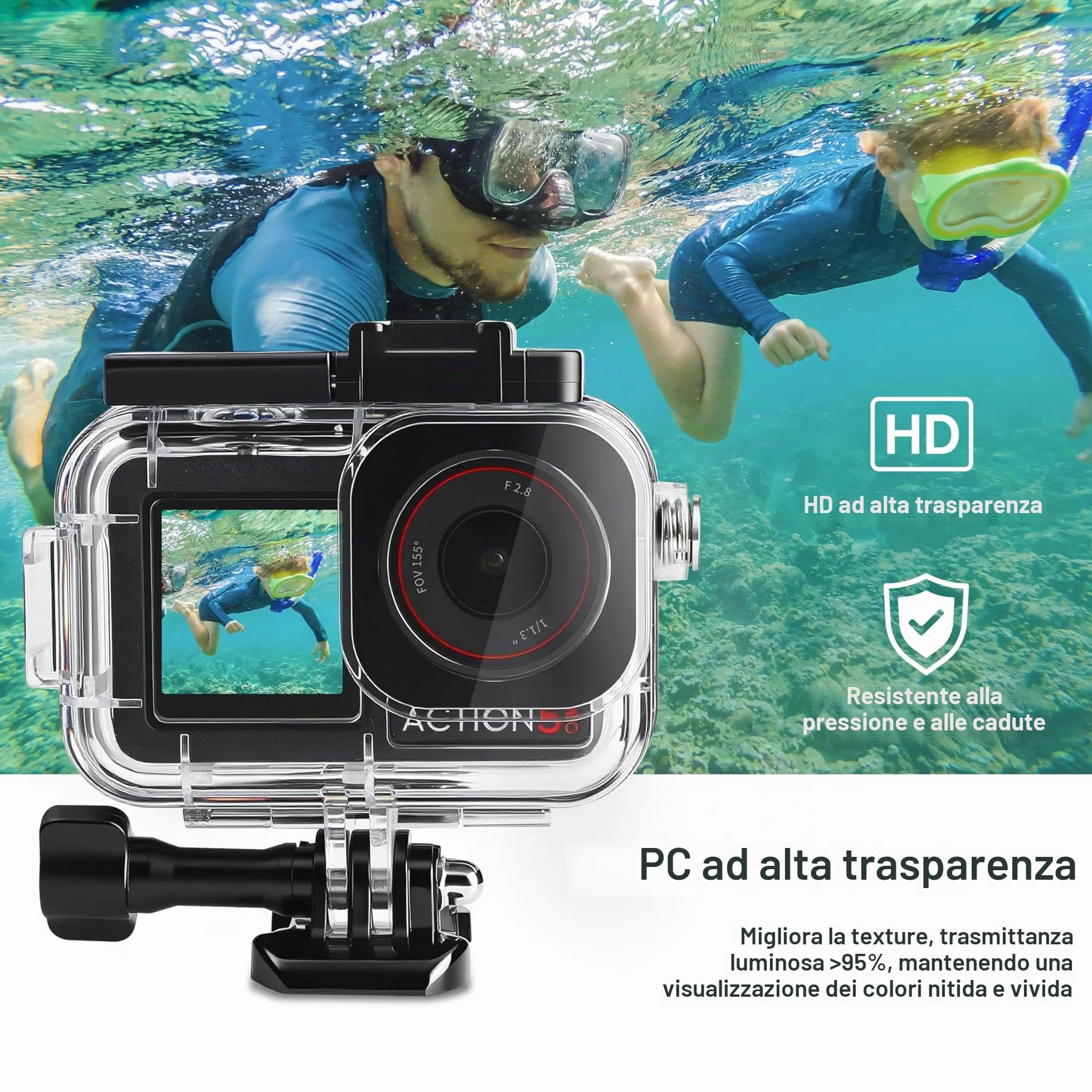 FitStill Custodia impermeabile da 50 m, 3 filtri e impugnatura galleggiante, compatibile con DJI Osmo Action 5 Pro, 4, 3, snorkeling, surf, wakeboard, kit di accessori