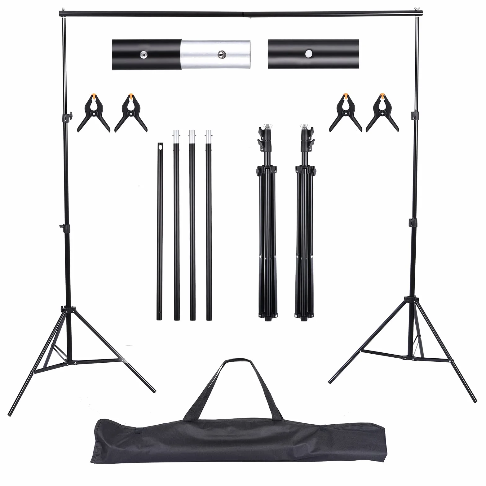 Supporto Fondale Fotografico Regolabile 2x3m, Supporto di Fondale Fotografico, Alto Sfondo Regolabile Staffa, kit di supporto per sfondo con 4 Morsetti di Sfondo, Borsa per Fotografia.