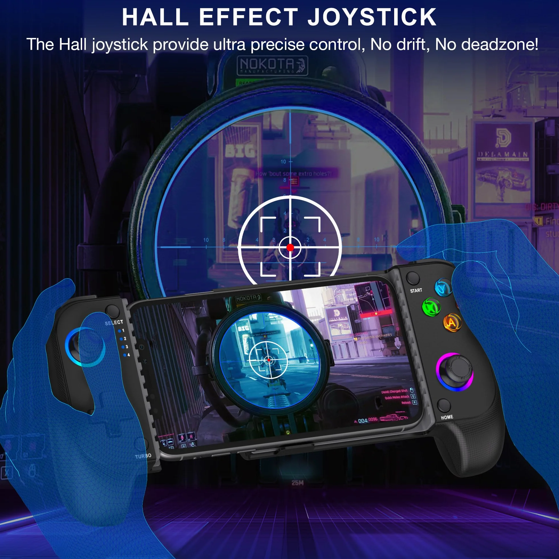 ALEEMTRY Controller di gioco mobile Bluetooth per iPhone/Android/Tables, gamepad wireless per Xbox/Steam/GeForce Now/MFi Apple Arcade/Roblox, controller del telefono con effetto Hall/Joystick/RGB