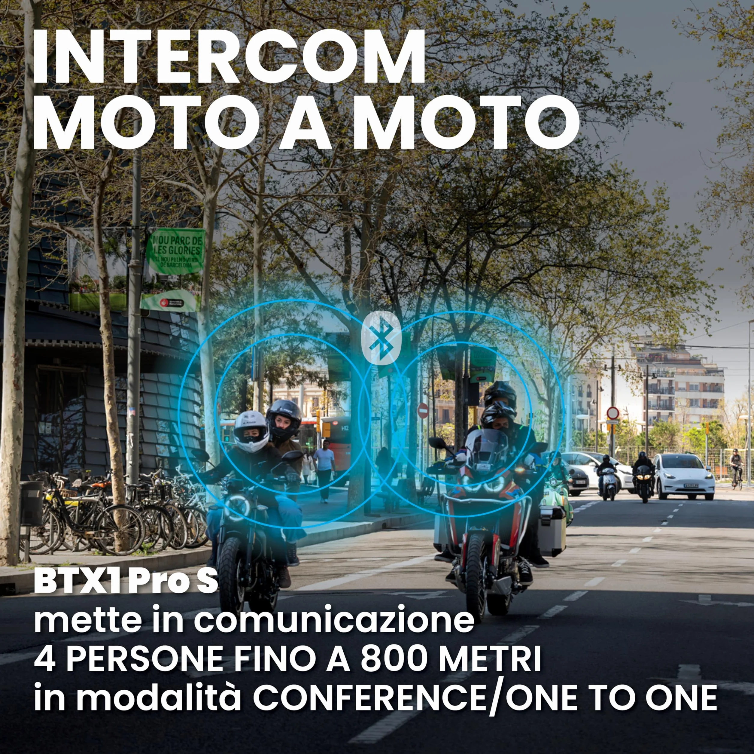 Midland - Interfono Moto Bluetooth Coppia BTX1 Pro S Twin, Auricolari Casco Moto Impermeabili IPX6, Copertura 800m Fino a 4 Persone in Conference - Batteria 23H, Cancellazione Rumore, Radio FM via App