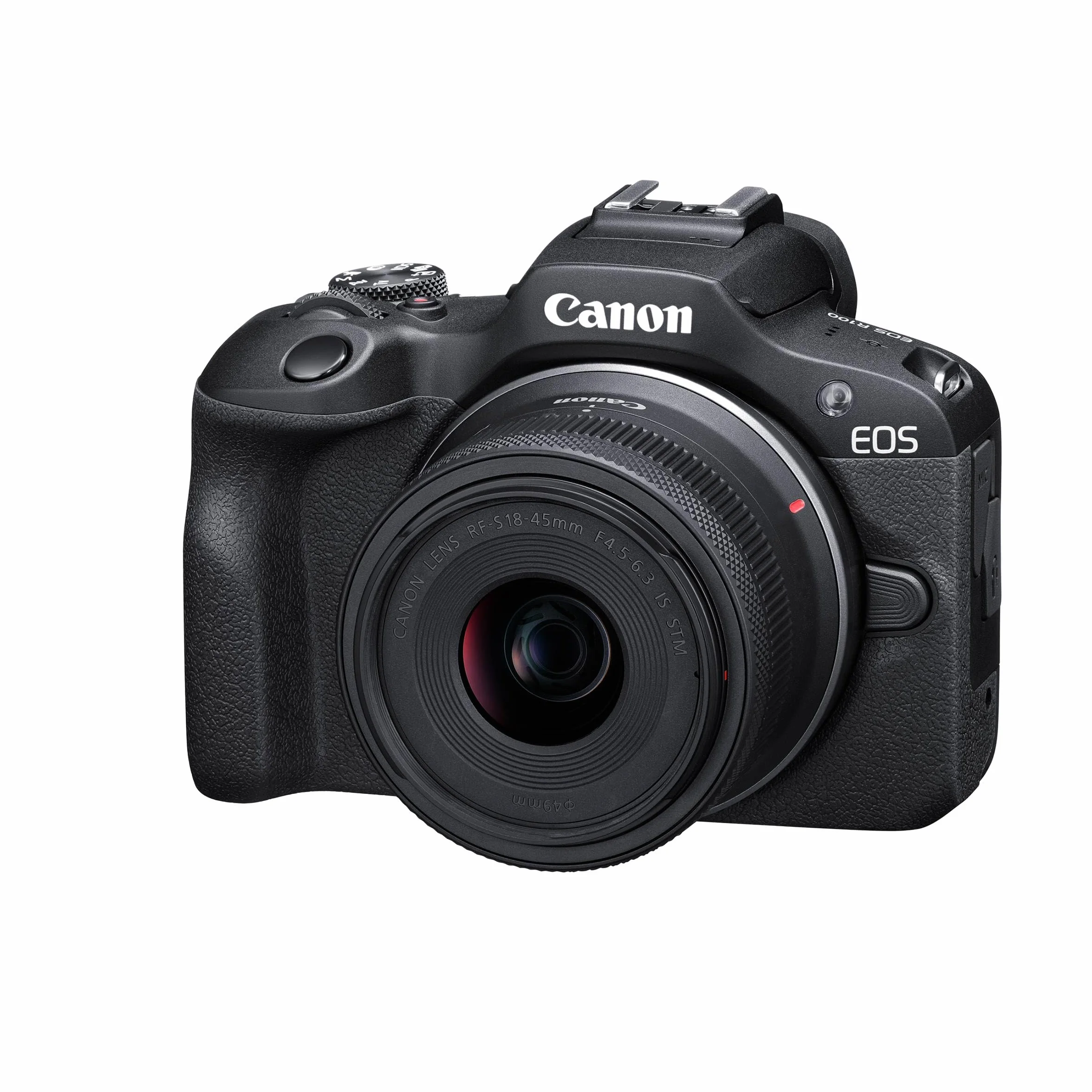 Canon EOS R100 - Obiettivo RF-S 18-45mm F4.5-6.3 IS STM - Fotocamera Mirrorless APS-C 24,1MP, Dual Pixel CMOS AF, Videocamera 4K, Scatto Continuo 6,5fps - Rilevamento Viso e Occhi - Wi-Fi, Bluetooth