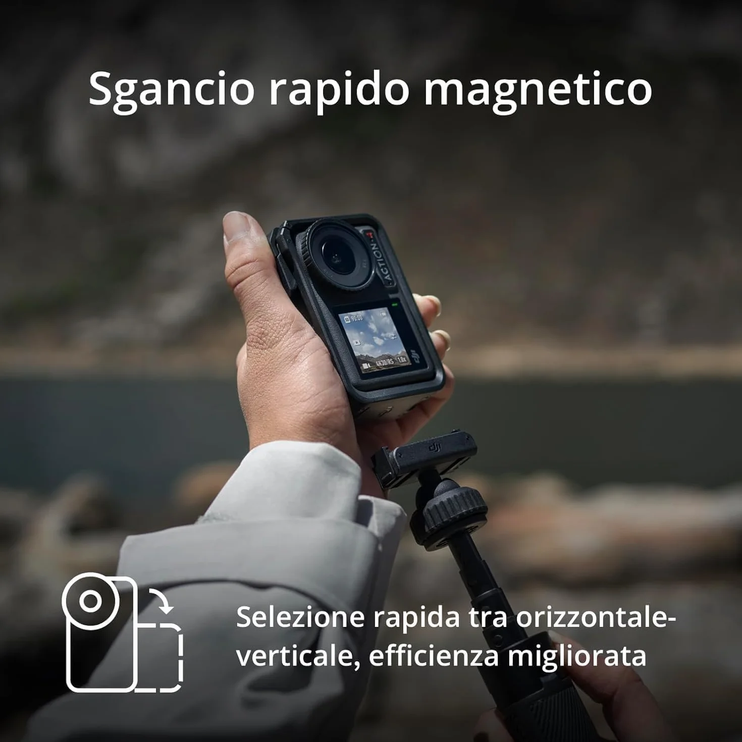 DJI Osmo Action 4 Combo Standard cam impermeabile 4K/120fps con sensore 1/1.3”, incredibili immagini con scarsa illuminazione, prestazioni cromatiche a 10 bit e D-Log M, batteria da 1770 mAh