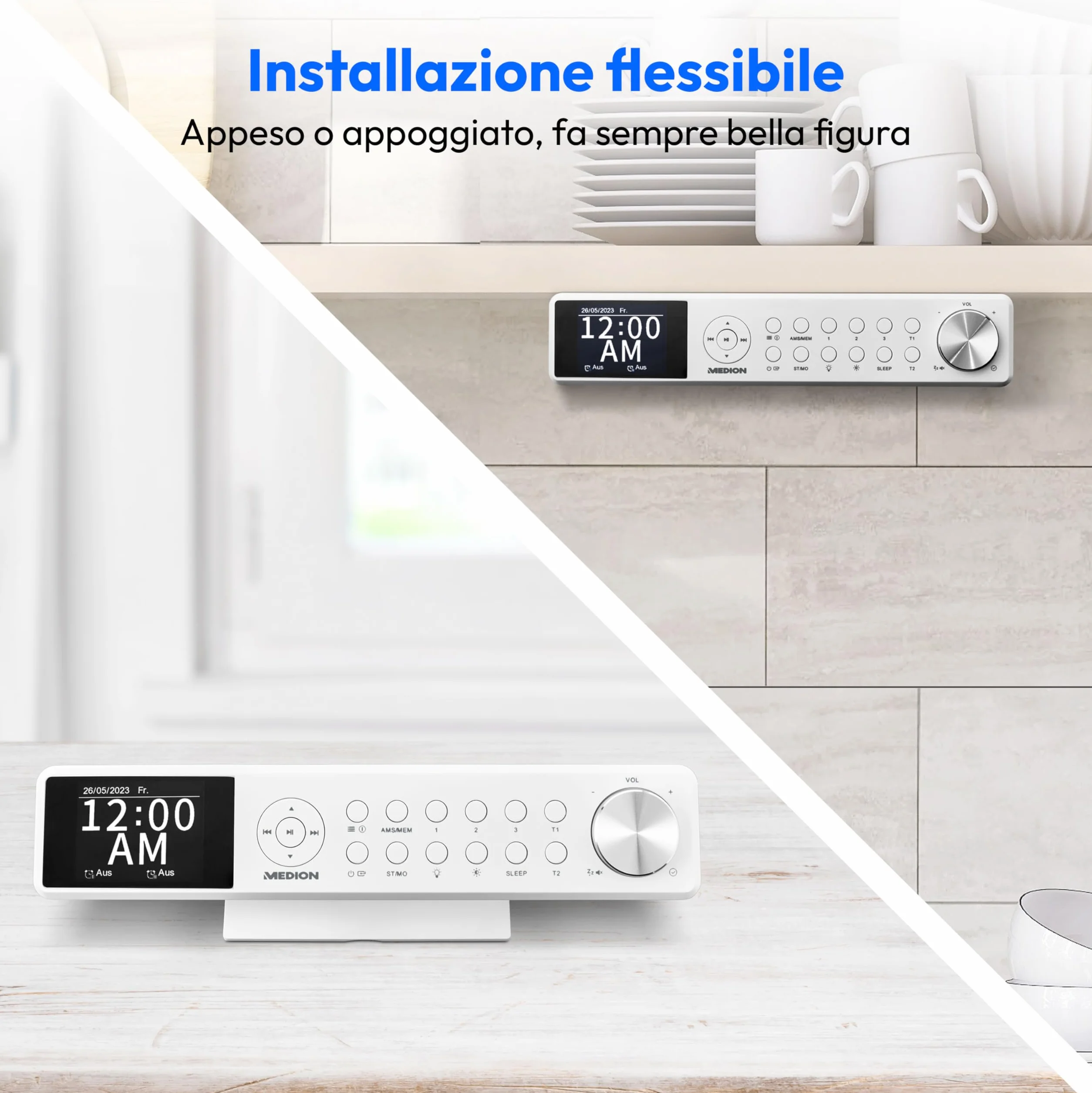 MEDION Radio da cucina sottopensile P66750 DAB+ FM TFT Bluetooth LED bianca