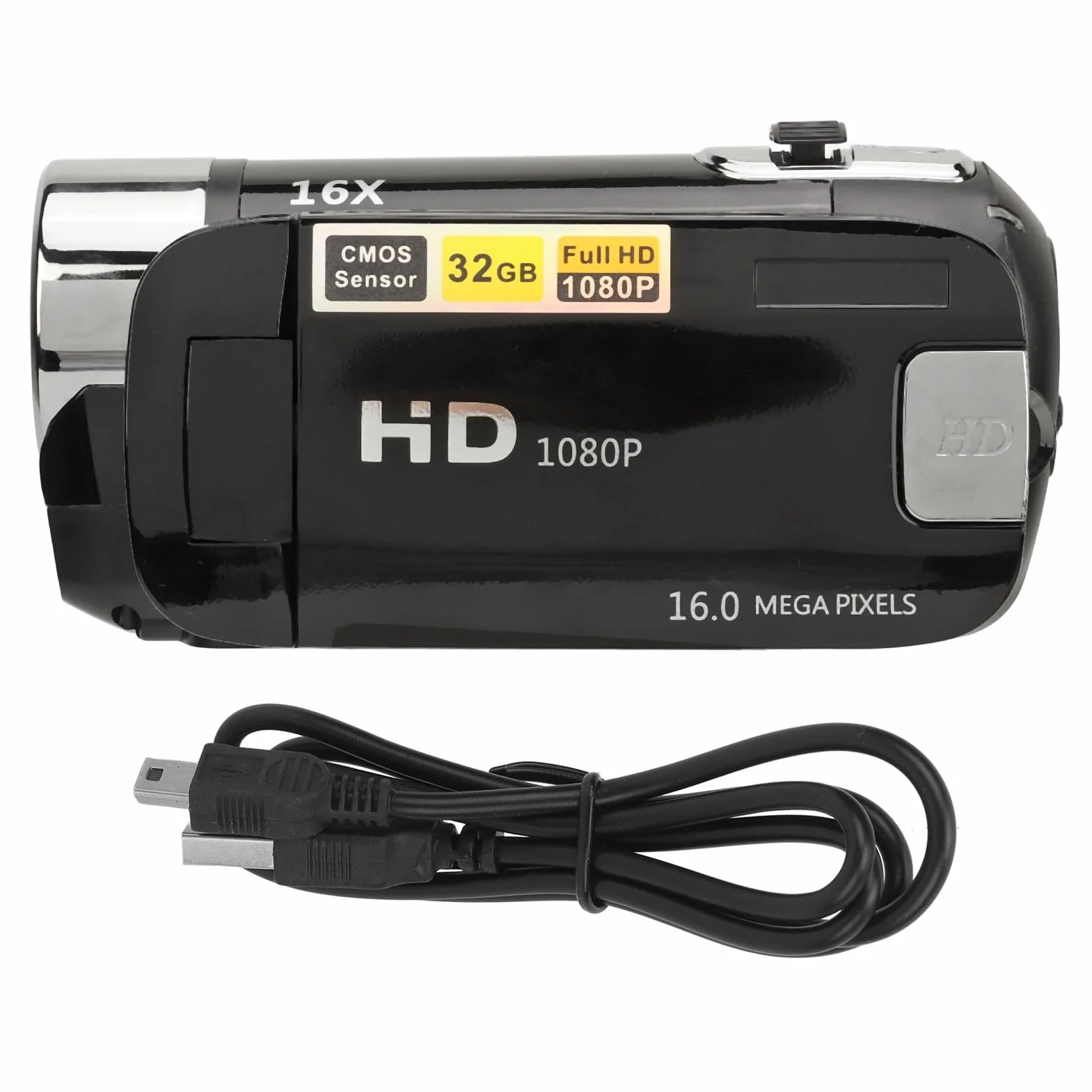 Videocamera, Registratore per Fotocamera Digitale 1080P 16MP, Schermo Ruotabile da 2,4 Pollici Videocamera con Zoom Digitale 16X con Luce di Riempimento (BLACK)