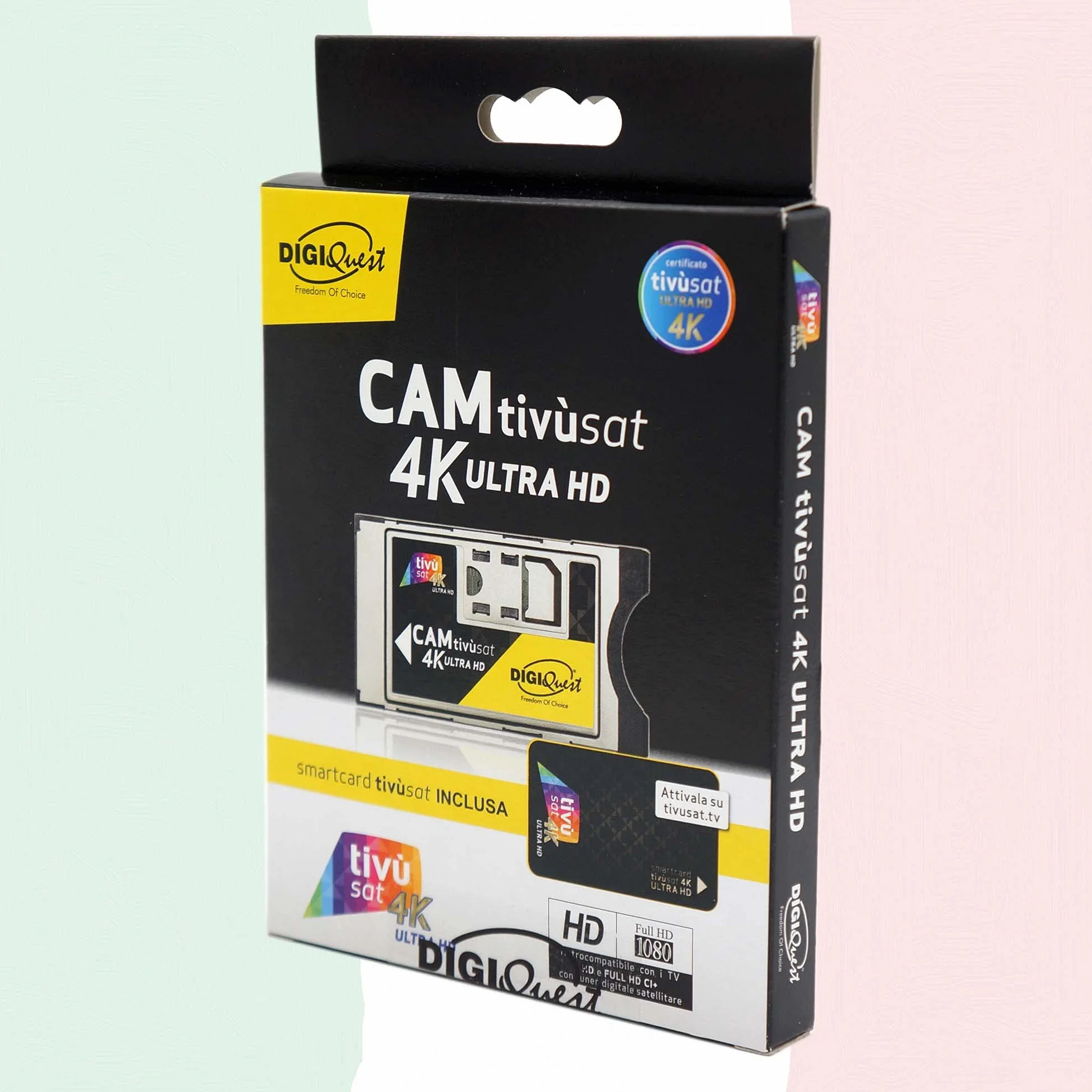 TiVuSat DIGIQuest - Scheda UHD nera 4K UHD e EasyMouse 4K Ultra HD SmartCam di DIGIQuest - Modulo UHD CI+ nero incluso, TiVuSat 4K UHD, canali Italiani HD/4K via satellite Eutelsat HotBird 13,0° est