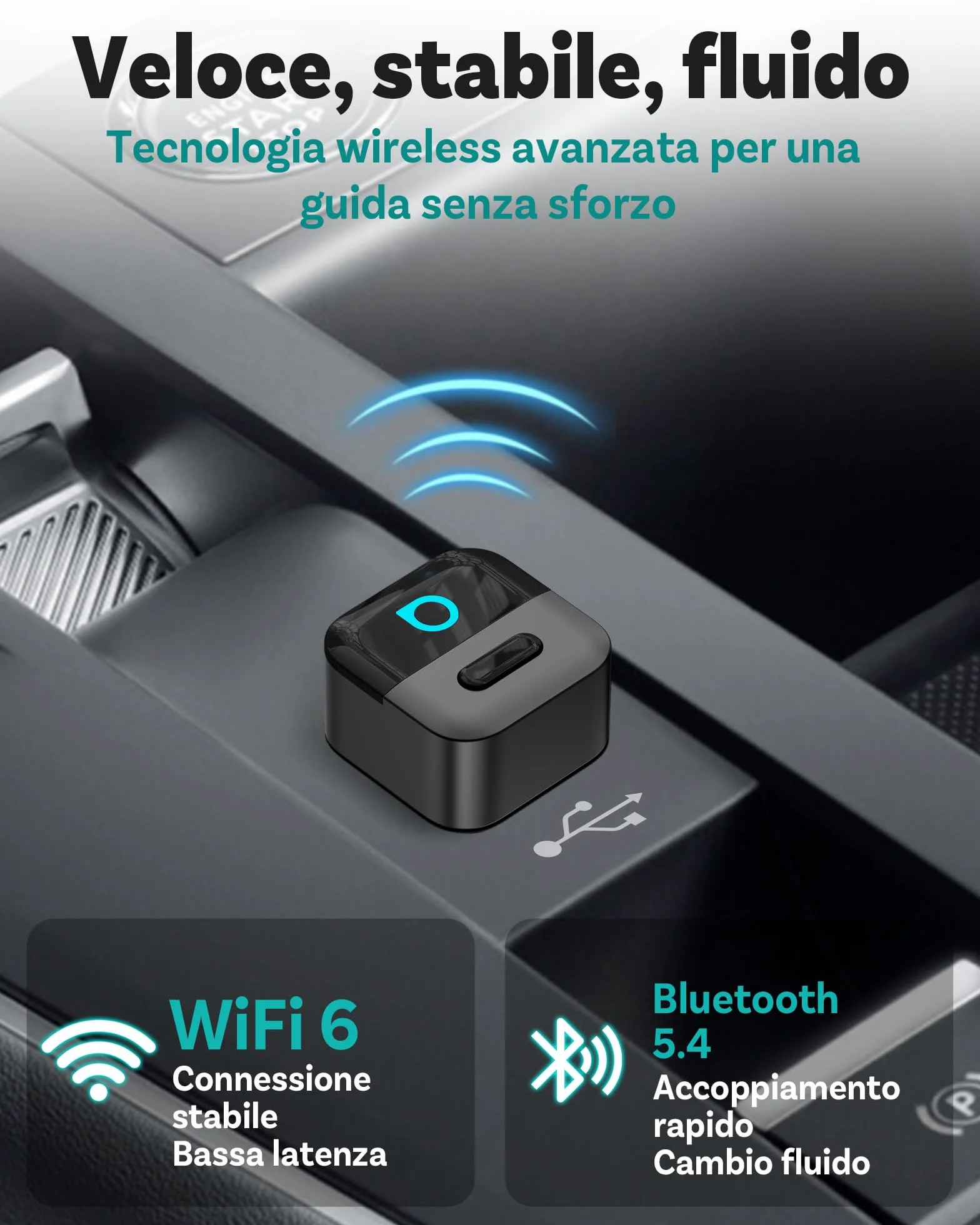 OTTOCAST Mini Pico 2026, Adattatore CarPlay Wireless Android Auto, WiFi 6 & Bluetooth 5.4, Riconnessione in 5 Secondi, Plug & Play USB, Per Auto con CarPlay Cablato OEM 2016+