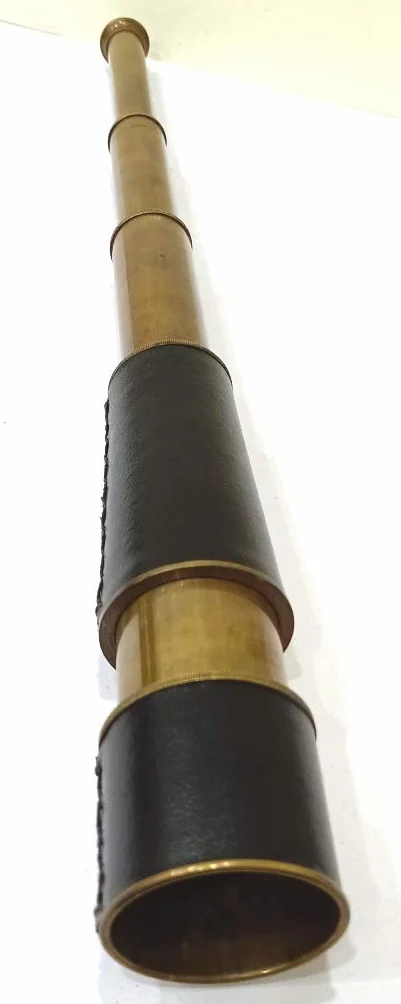 Cannocchiale vintage, marrone antico, lunghezza 45,7 cm, fatto a mano, da collezione, con base in legno