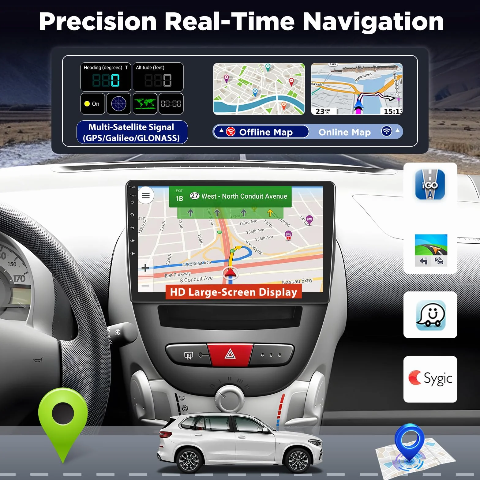 Autoradio Android per Toyota Aygo/Peugeot 107 / Citroen C1 2005–2014, Schermo Touch da 10 Pollici, CarPlay & Android Auto Wireless, GPS, WiFi, DSP, Bluetooth, FM RDS, Supporto Telecamera AHD/OBD/DAB