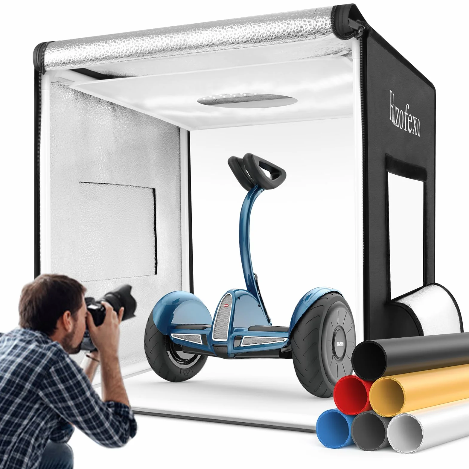 Set di luci per studio fotografico, 80 x 80 x 80 cm, professionale, dimmerabile, con luce LED CRI98, 6 sfondi di colore, multi-angolo per sparare
