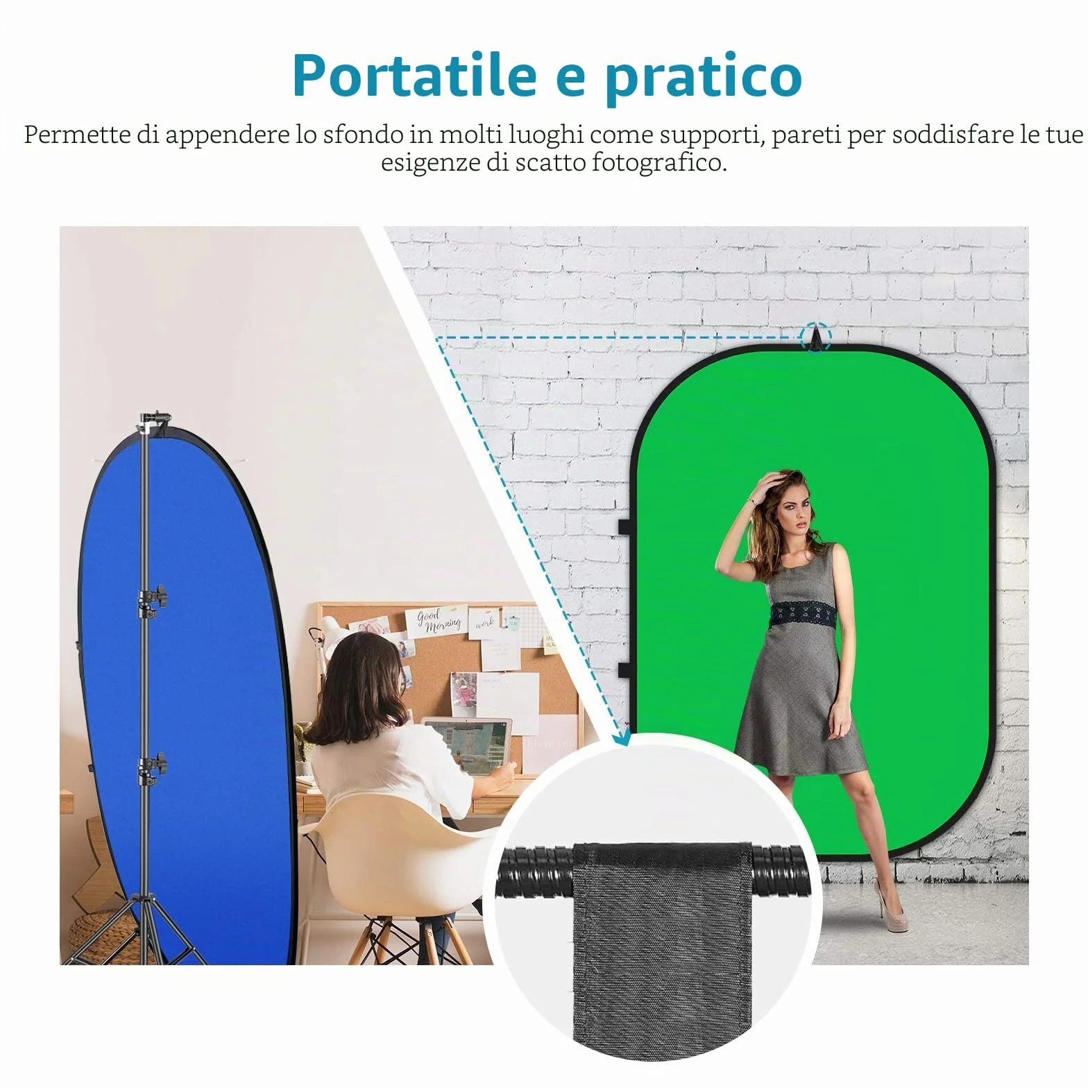 Neewer 5 x 7 ft/1,5 x 2 m - Sfondo cromato pieghevole, con supporto da 8,5 ft/2,6 m, pannello di sfondo verde blu verde reversibile 2 in 1 per studio fotografico, streaming live, videochiamate, giochi