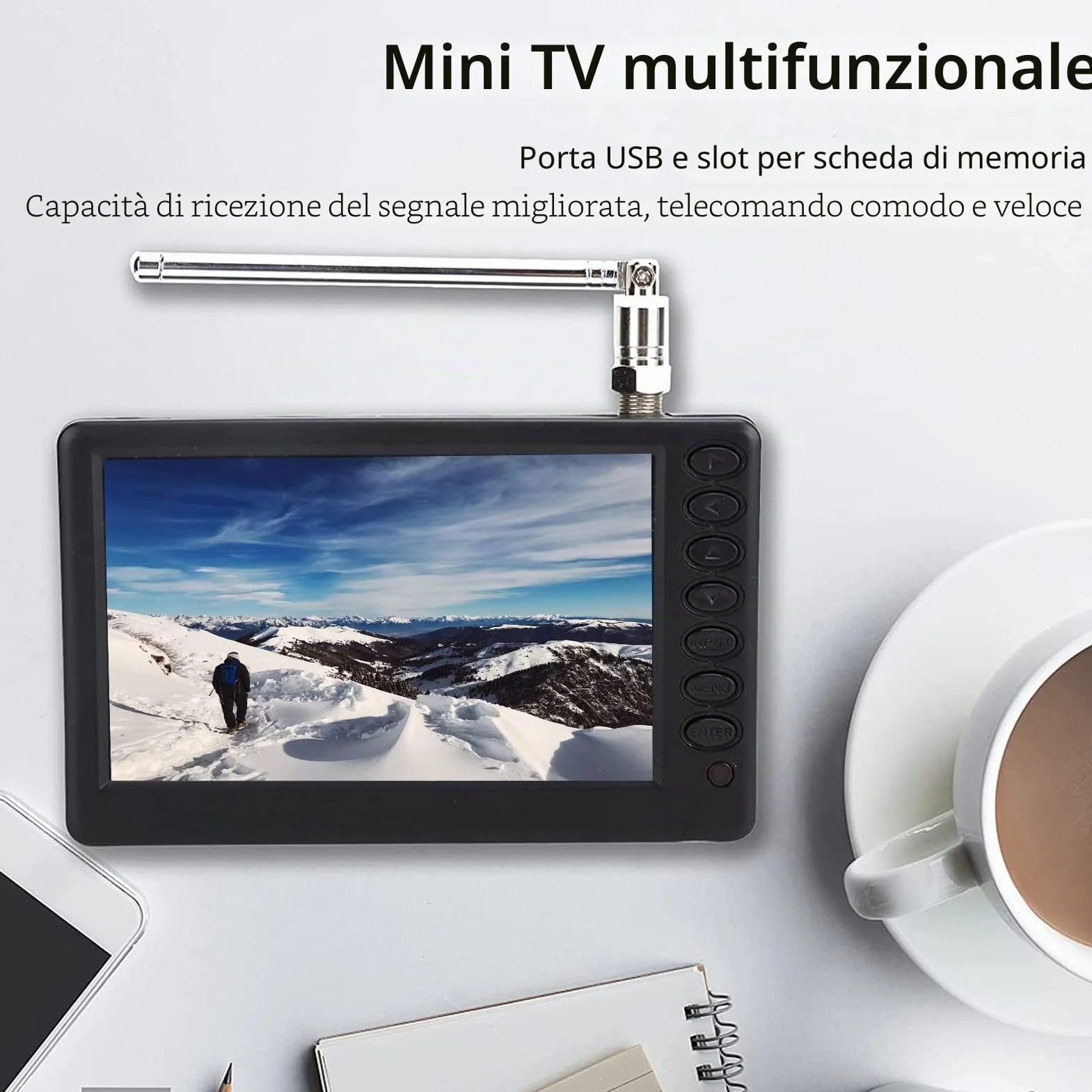 TV Portatile da 5 Pollici ATSC HD TFT LED Mini TV Digitale 1080P con Telecomando e Batteria 1500 mAh per Auto