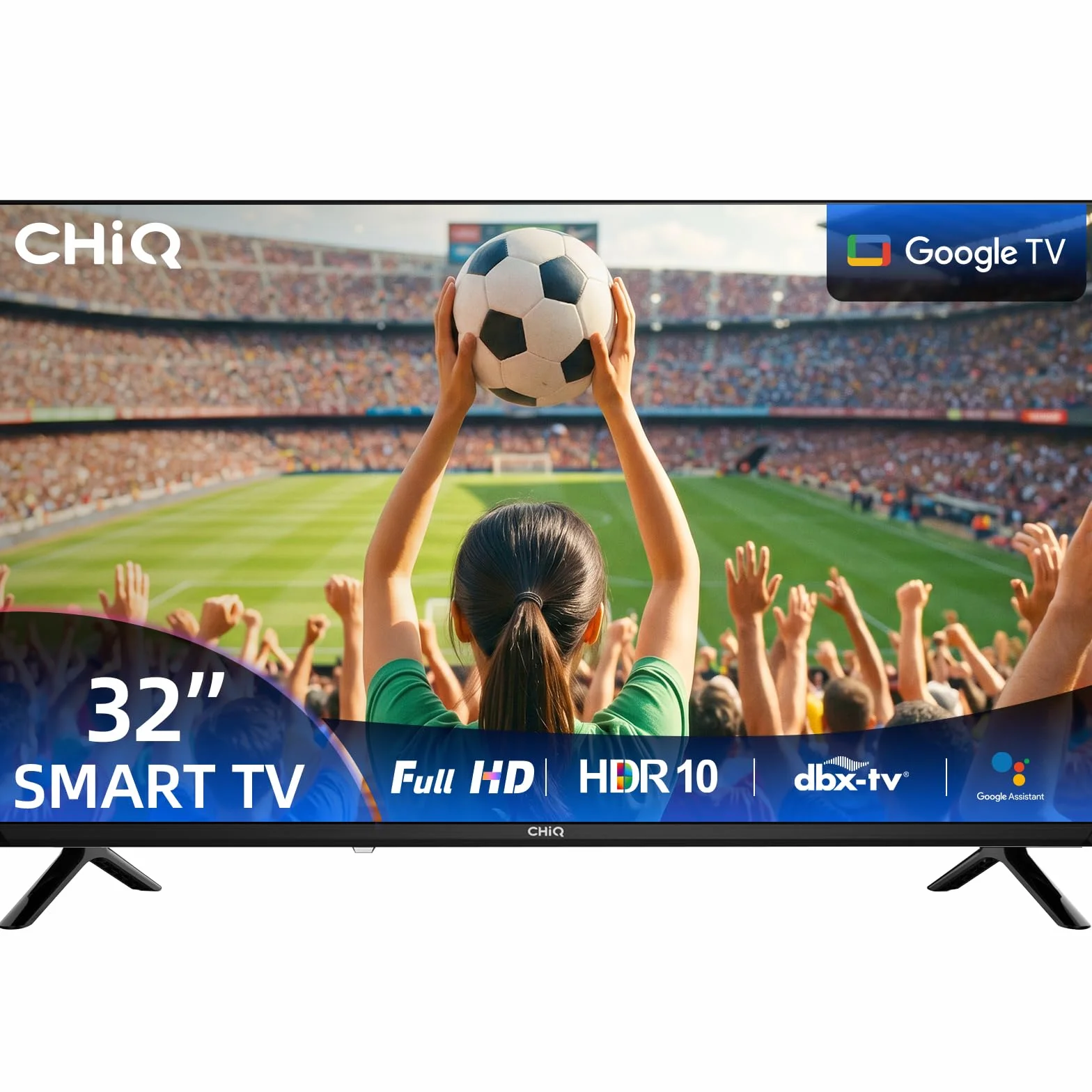 CHiQ Smart TV 32 pollici (81 cm) Full HD HDR10 Google TV OS Dolby Audio dbx-tv Tuner Triplo Chromecast Incorporato Design Metallico Senza Cornice
