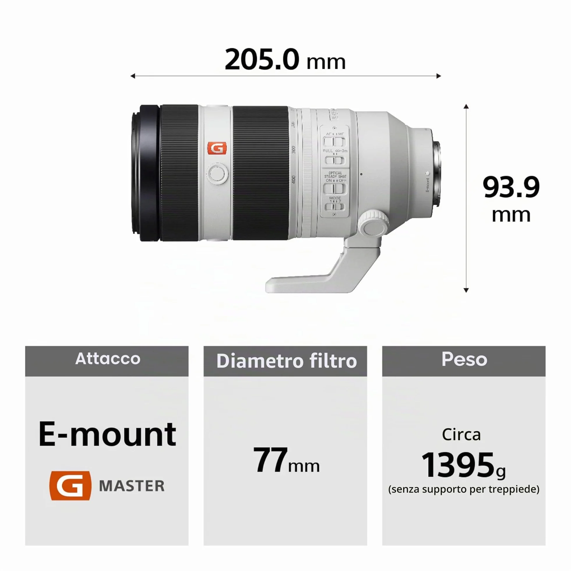 Sony SEL100400GM– 100–400 mm F4.5–5.6 G Master Superteleobiettivo zoom per full frame e APS-C(OSS, attacco E, zoom premium, ideale per sport, fauna, compatibile con la serie A7, ZV-E10, A6400, A6700)
