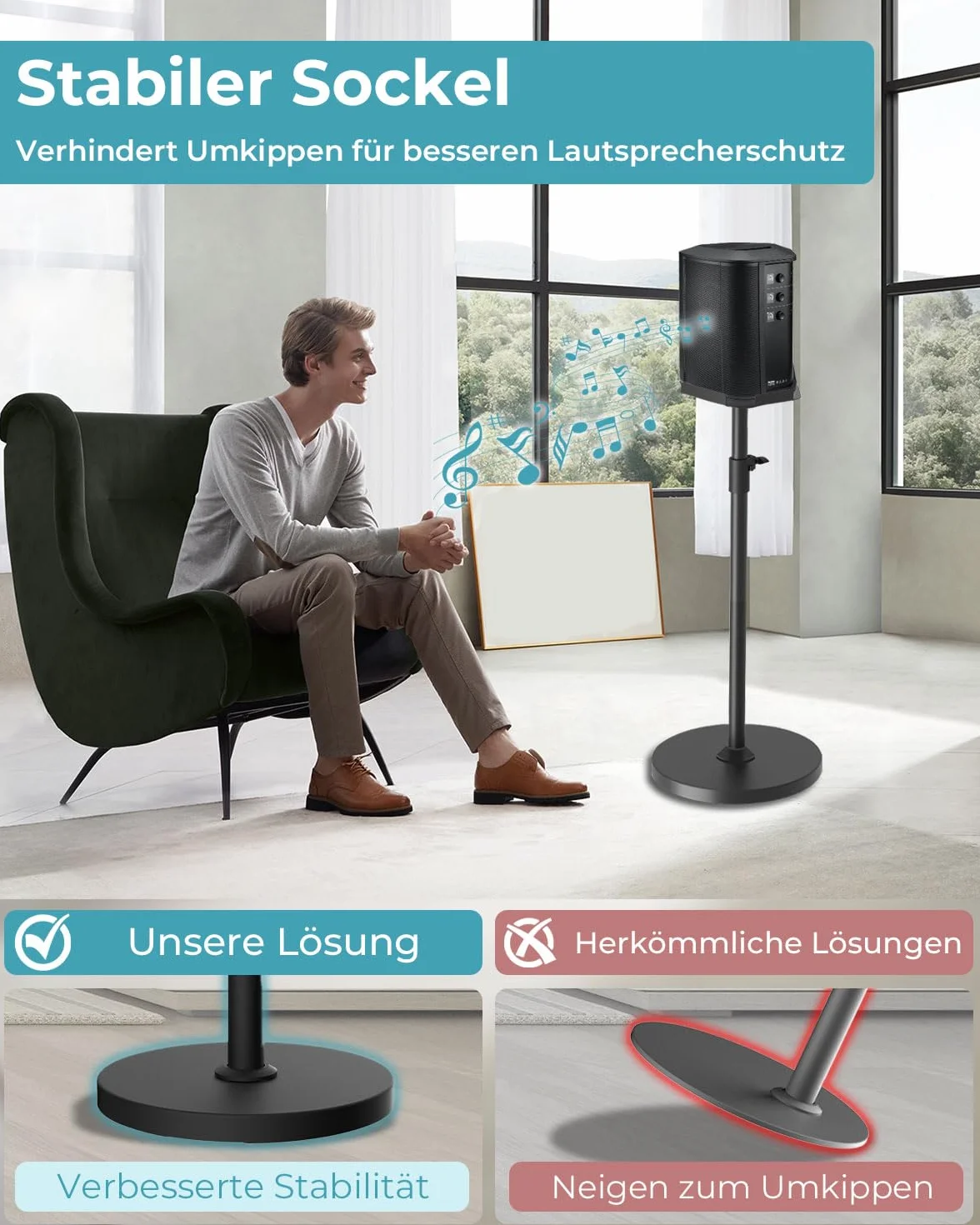 Supporto regolabile compatibile con Bose S1 Pro / S1 Pro Plus, altezza regolabile da 114 a 137 cm, altoparlante fino a 9 kg, supporto da pavimento per Bose S1 Pro con gestione dei cavi