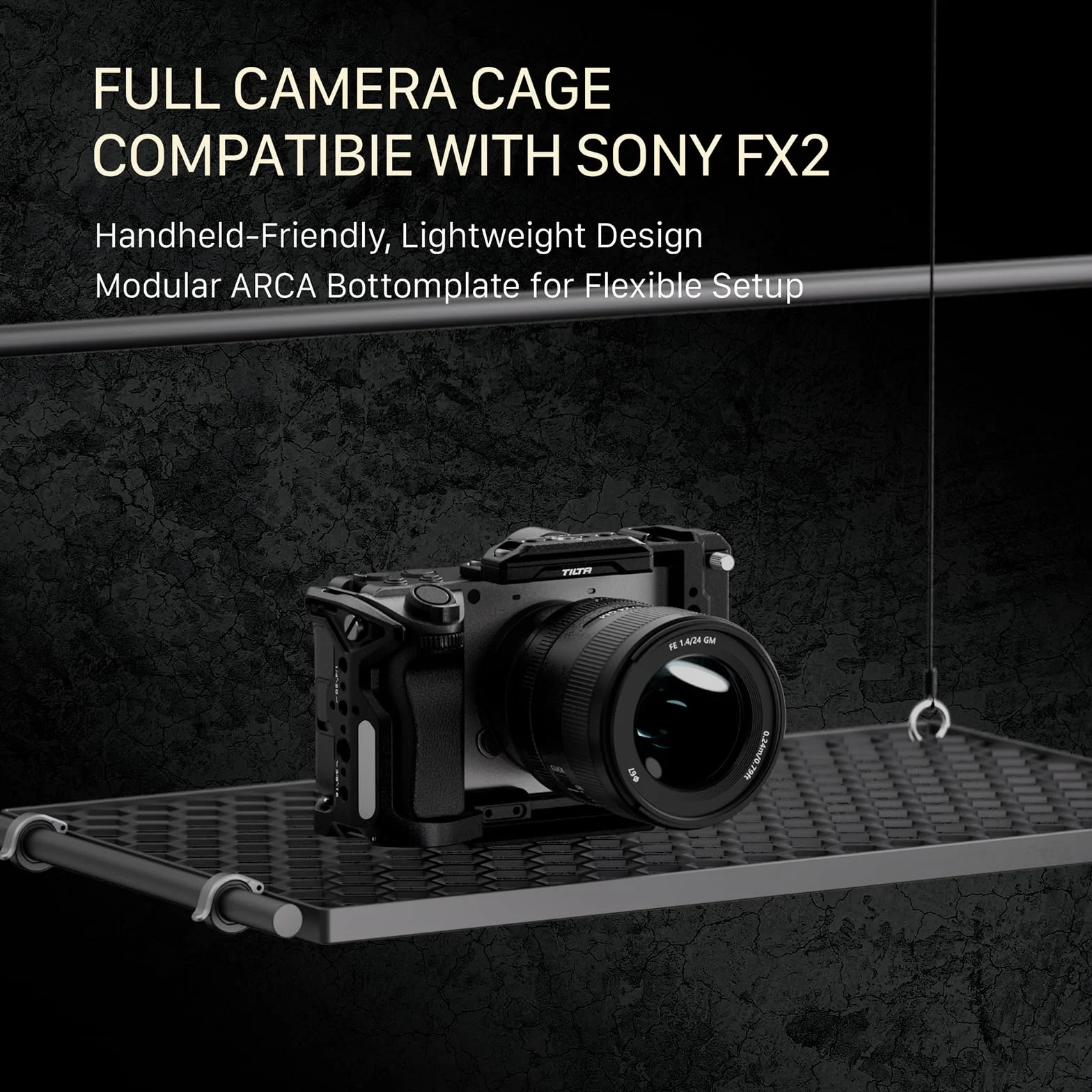 Tilta FX2 Cage, gabbia completa per fotocamera compatibile con il kit base Sony FX2 con impugnatura superiore Xeno, guida NATO, filettature 1/4“-20 e 3/8”-16 - Grigio titanio TA-T88-B-TG